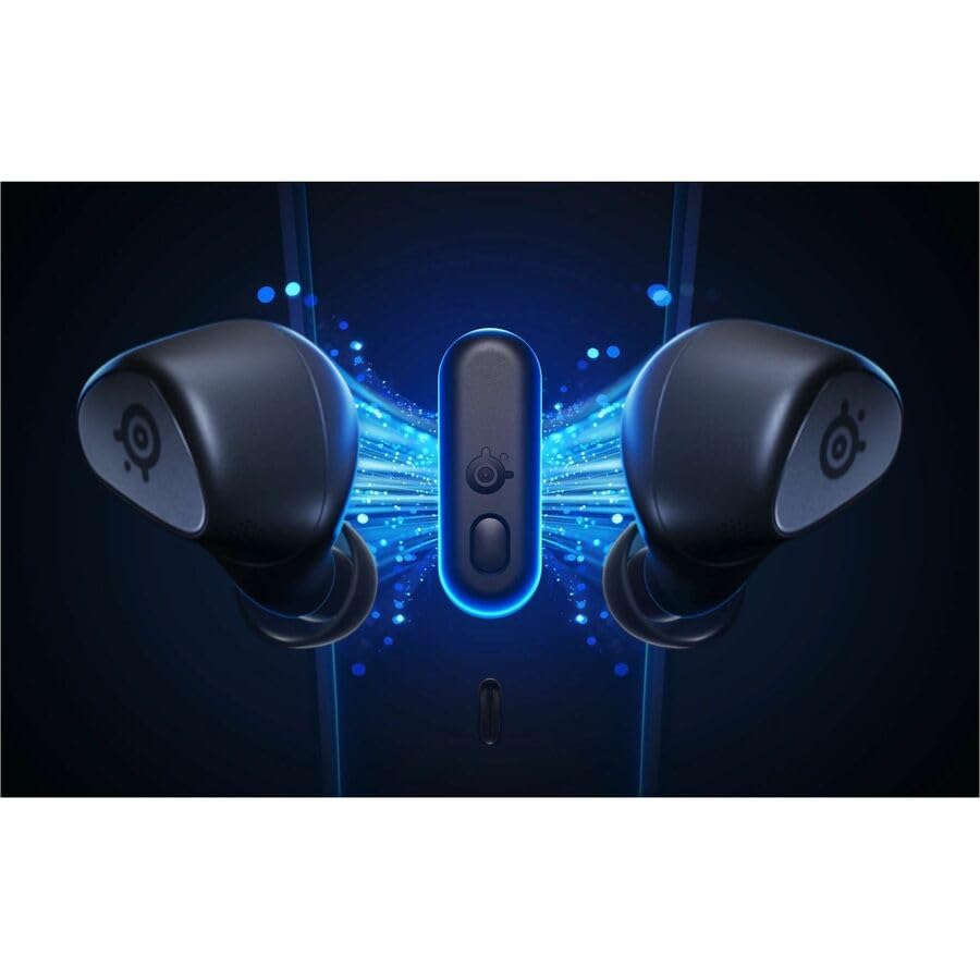 SteelSeries Arctis GameBuds for Xbox/PC/PS5/Switch/Mobile — Quick-Switch 2.4GHz+Bluetooth 5.3 — Active Noise Cancelling — Mobile App — Water Resistant IP55 — 40H Battery with Qi Charging Case - Black