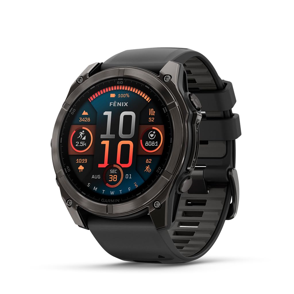 Garmin fēnix® 8 – 51 mm, AMOLED, Sapphire, Premium Multisport GPS Smartwatch, Long-Lasting Battery Life, Dive-Rated, Built-in LED Flashlight, Carbon Gray DLC Titanium with Pebble Gray Band