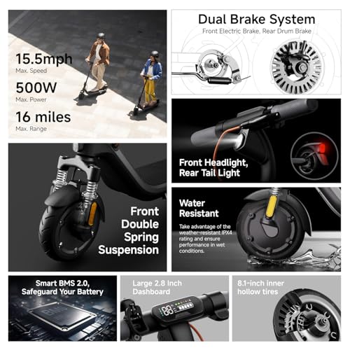 Segway Ninebot E2 Plus II Electric Scooter, 15.5 MPH, 16 Miles Max Range, Front Suspension, 8.1" Shock-Absorbing Tires, Dual Brakes, Scooter for Adults, UL-2272 2271 Certified - Volt-Edge Technologies®