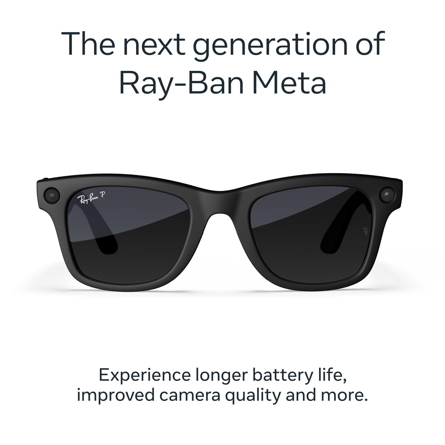 Ray-Ban Meta (Gen 2), Wayfarer, Matte Black | Smart AI Glasses for Men, Women — 2x Battery Life — 3K Ultra HD Resolution — 12 MP Ultra-Wide Camera, Audio, Video — Polarized Gradient Graphite Lenses