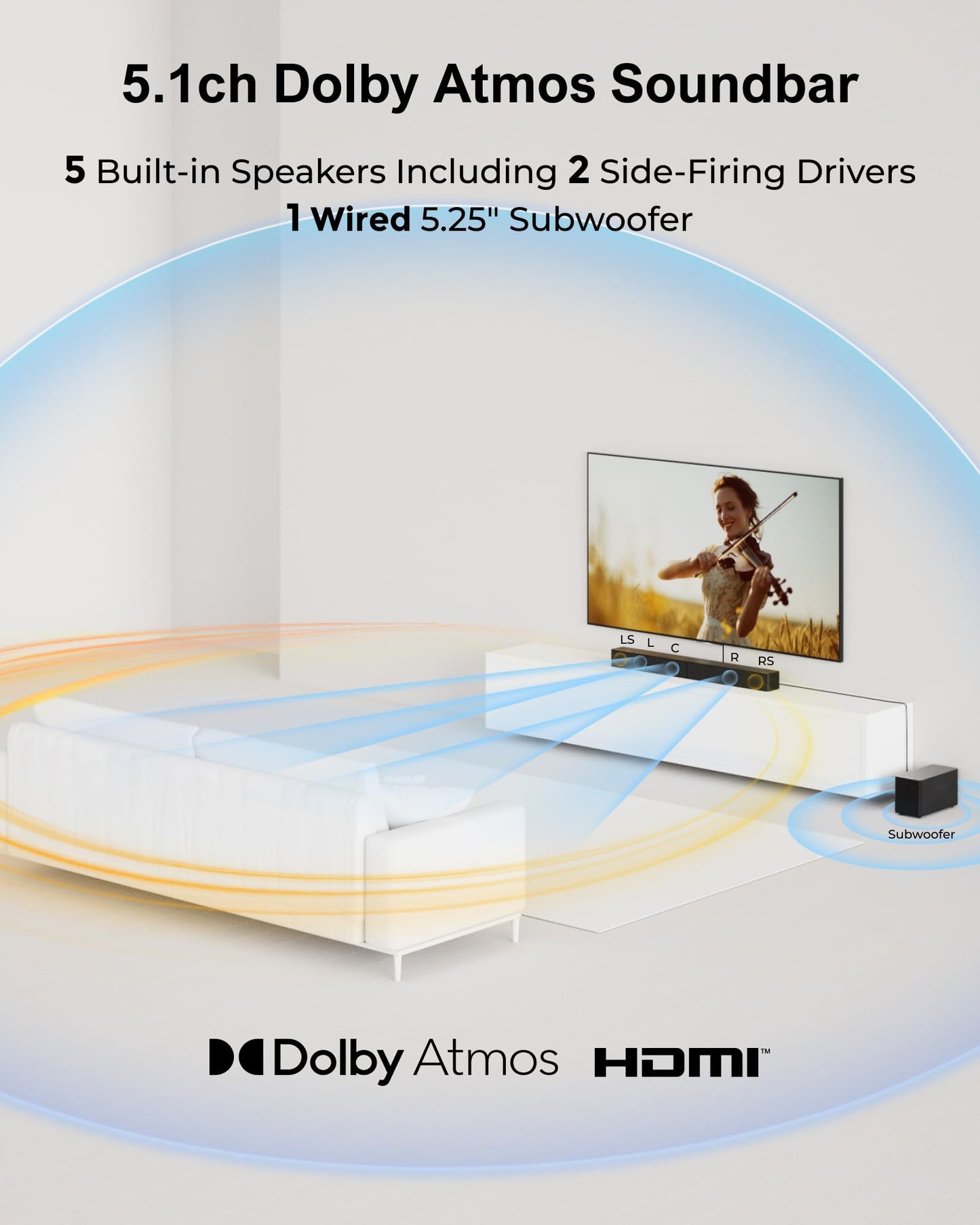 ULTIMEA 5.1CH Surround Sound Bar with Subwoofer, Dolby Atmos, VoiceMX, BassMX, APP, 300W Soundbar for Smart TV, Home Theater Surround Sound System for TV, BT 5.4, Poseidon M60 (2025 Model) - Volt-Edge Technologies®