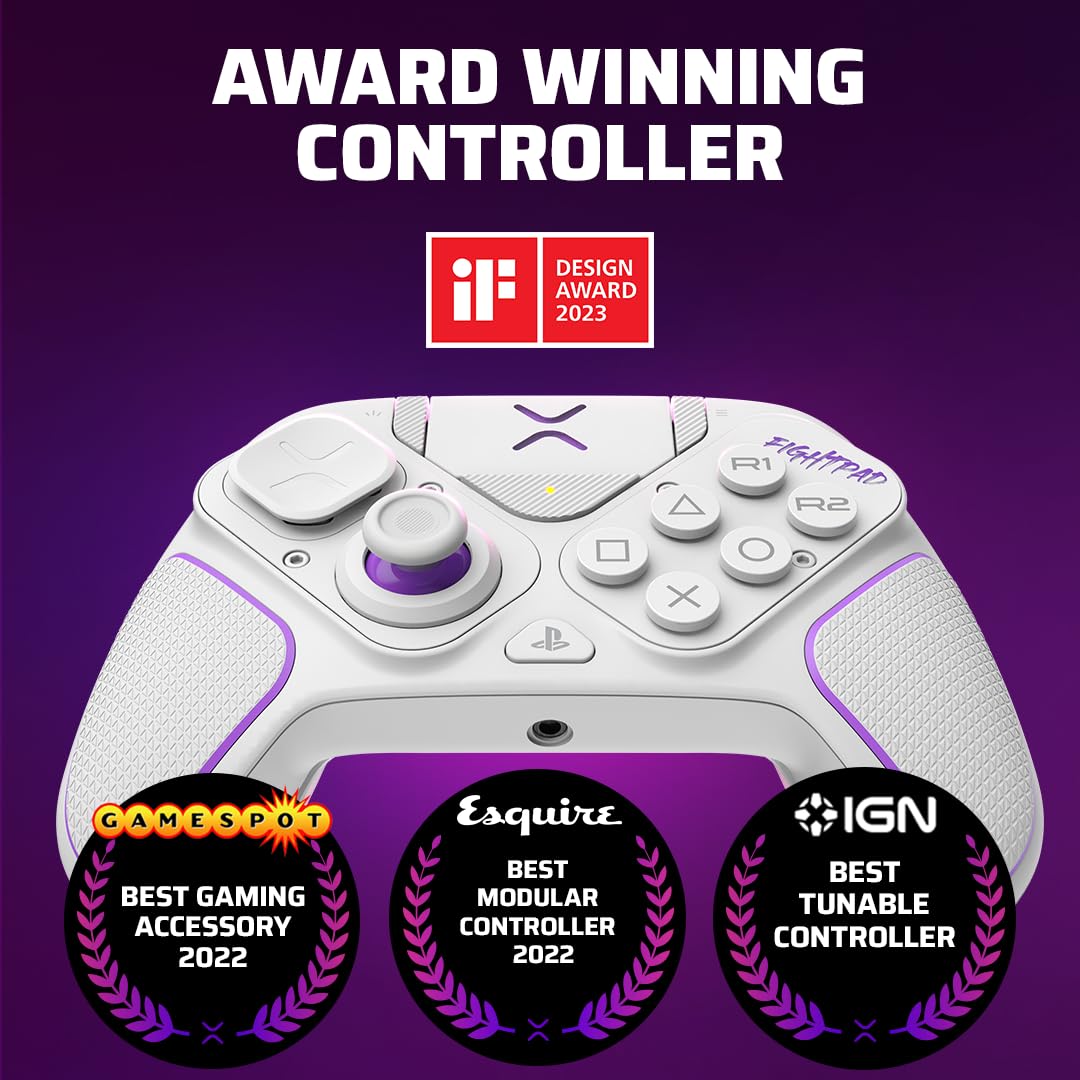 PDP Victrix Pro BFG Wireless Gaming Controller for Playstation 5 / PS5, PS4, PC, Modular Esports Gamepad, Remappable Buttons, Customizable Triggers/Paddles/D-Pad/Fightpad, PC App, White