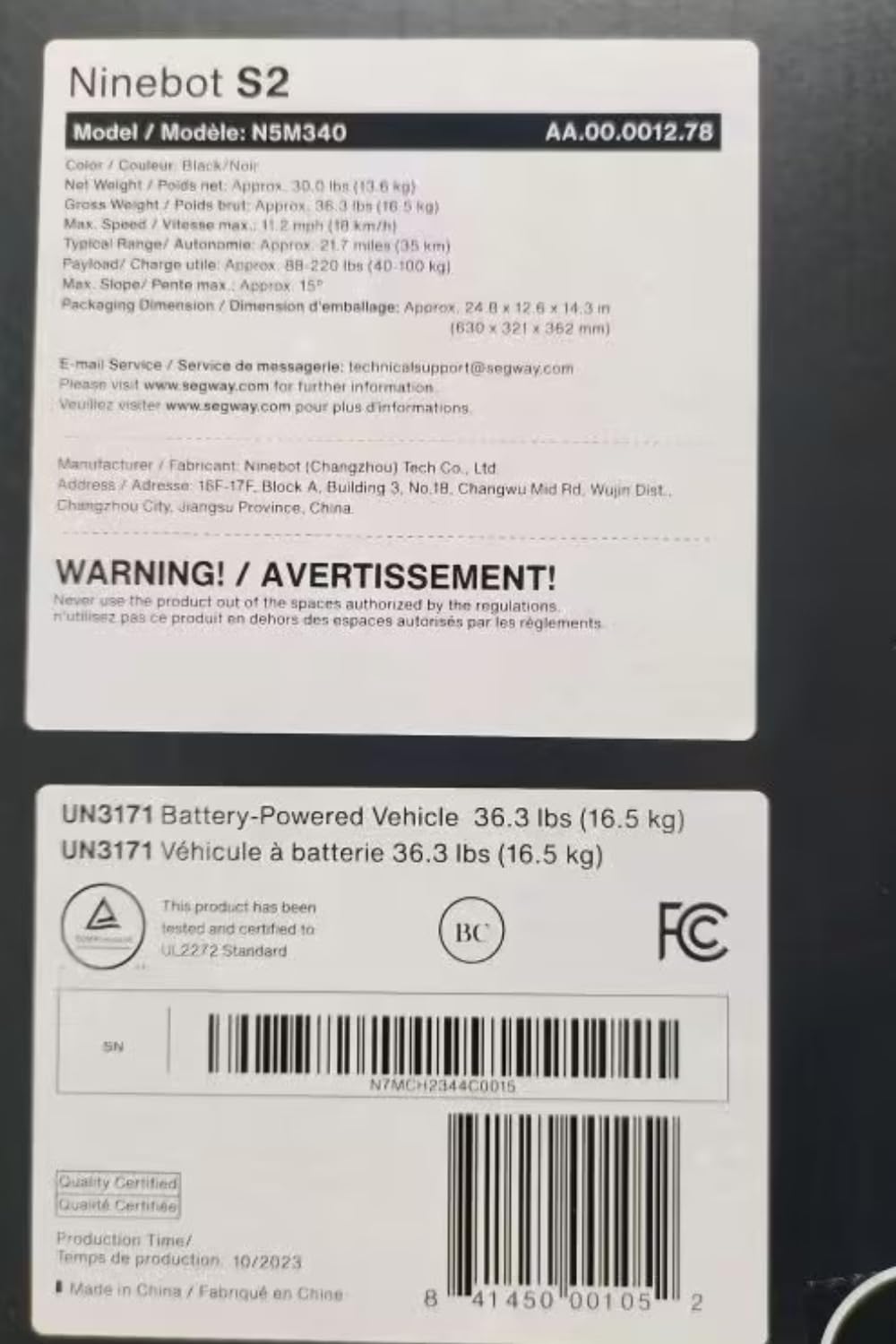 Segway Ninebot S2 Electric Self-Balancing Scooter - Master Your Commute w/t 11.2 mph Max. Speed, 21.7 Mi Range, 10.5” Off Road Tires, Compatible w/t Gokart Kit, UL-2272 Certified