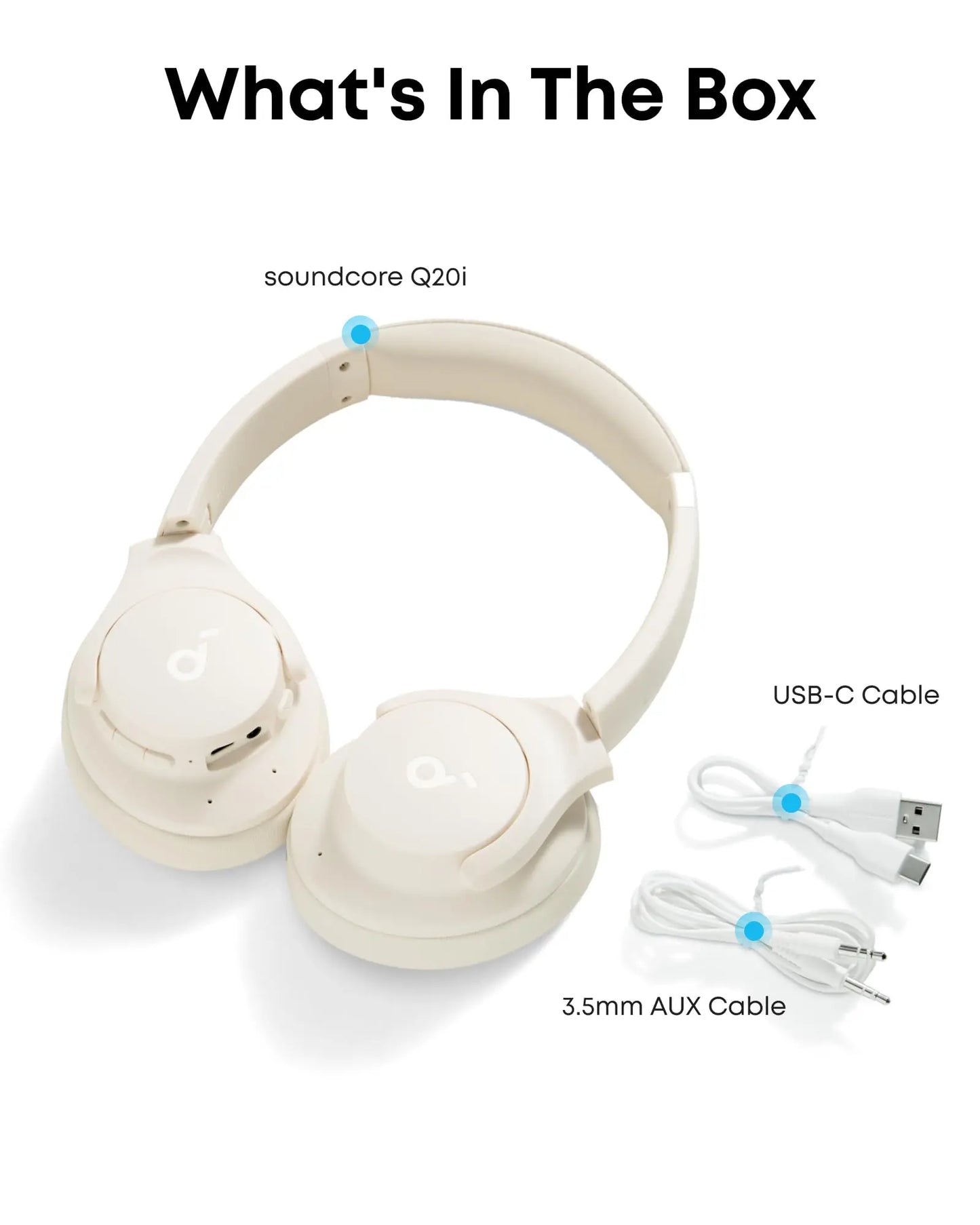 Soundcore by Anker Q20i Hybrid Active Noise Cancelling Headphones, Wireless Over-Ear Bluetooth, 40H Long ANC Playtime, Hi-Res Audio, Big Bass, Customize via an App, Transparency Mode (White) - Volt-Edge Technologies®