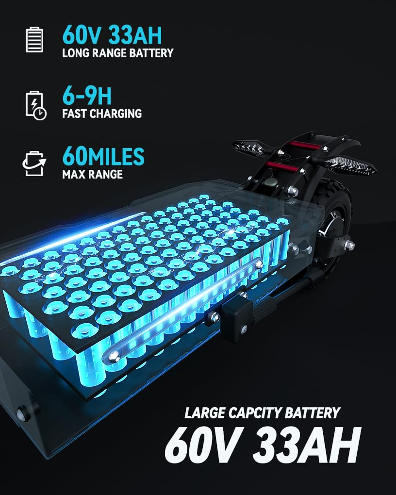 Adults Electric Scooter, Max Speed 50 MPH, 60V5600W High Power Dual Motor,Up to 50Miles Range Battery, 11 Inch Pneumatic Off-Road Tires with Detachable Seat for Daily Commuting US Standard Plug