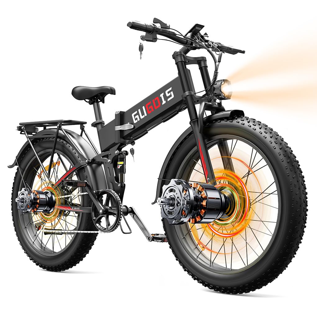 Folding Electric Bike for Adults, 3000W Peak Ebike, 48V 23Ah Removable Battery, Dual Motor 26" Fat Tire E-Bike, Up to 35MPH & 60 Miles Range, All-Terrain Electric Dirt Bike for Mountain & City Ride
