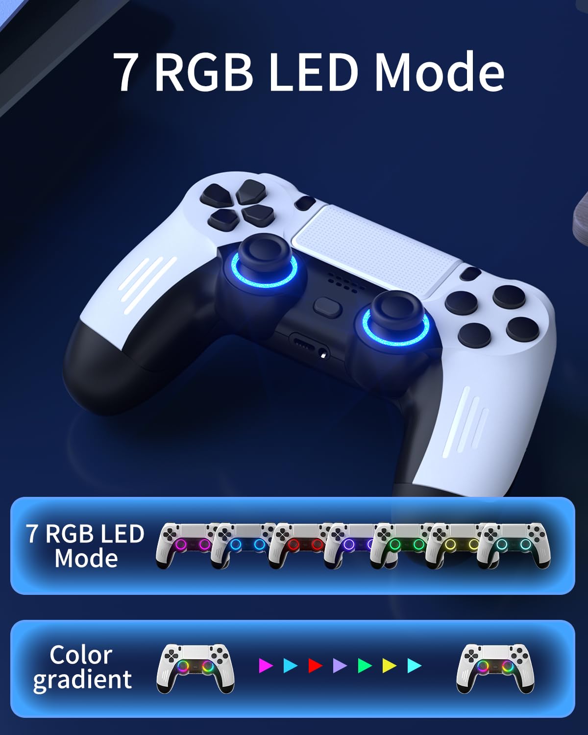 ThinTree P4 Style Wireless Controller Compatible for PS-5/Pro/Slim/PC, Gradient Color RGB mode/haptic feedback/1000 mAH battery/Motion Sensing/3.5mm Audio Jack (White and Black)