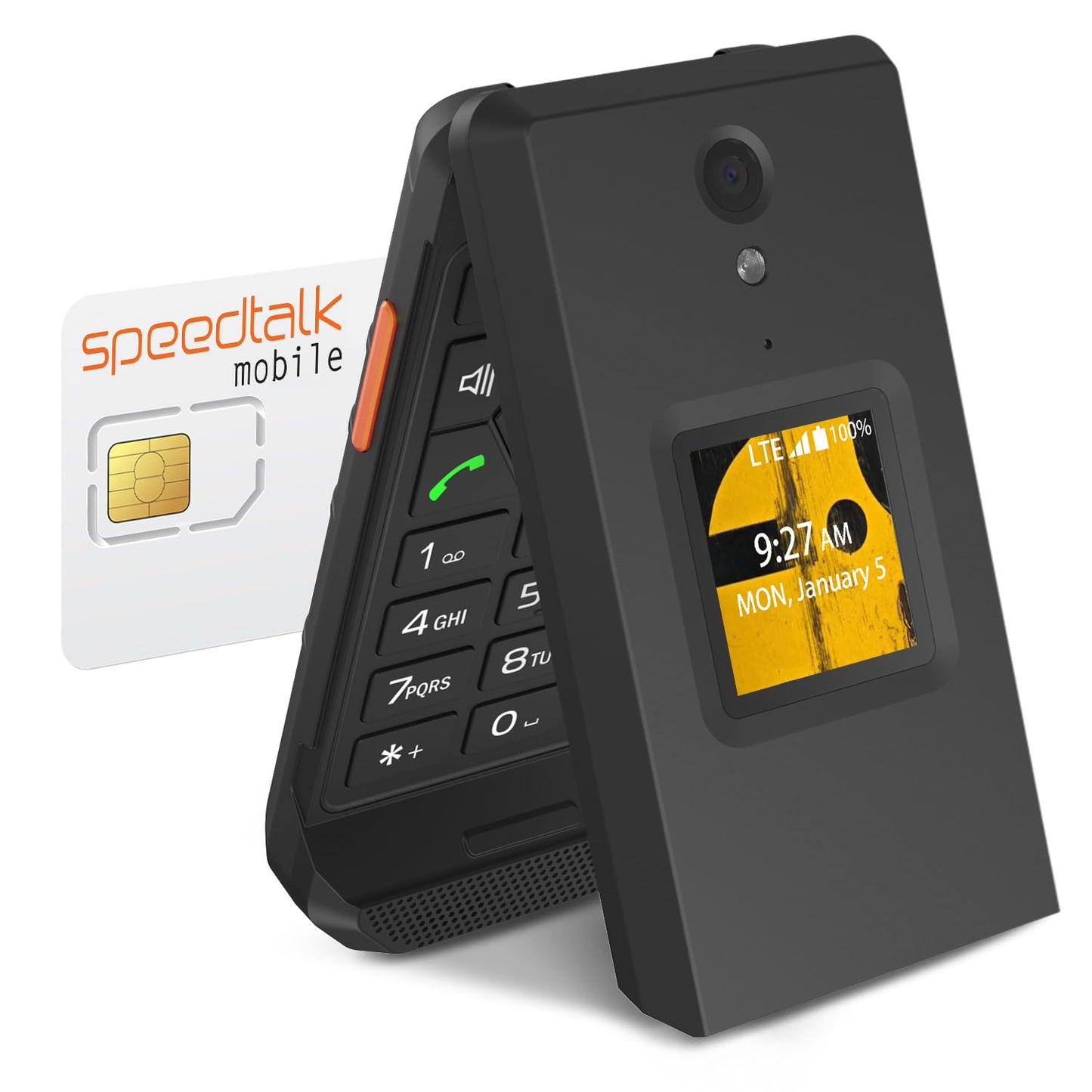 S22 Smart Flip Phone (16GB) 2.8" Touchscreen Rugged Cell Phone Android 11, IP68 Water Resistant, 4G LTE GSM Single Nano Slot, Come with Speedtalk SIM Card, Compatible with T-Mobile, AT&T (Black)