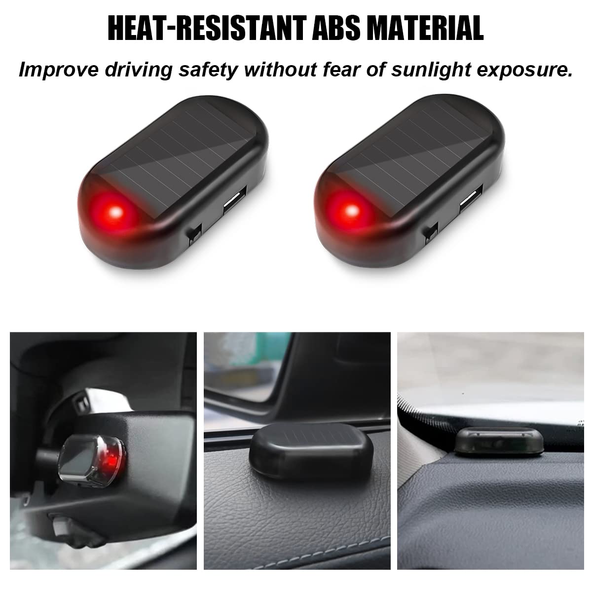 2PCS Car Solar Power Simulated Dummy Alarm, Anti-Theft LED Flashing Security Light Fake Lamp, Auto Warning Interior Safety Lights with USB Charger Port, Car Accessories for Most Cars (Red/2PCS)
