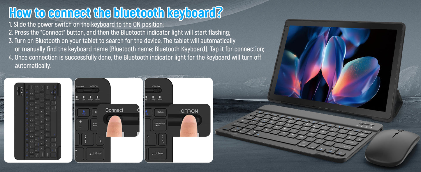 A10L 10 Inch Android Tablet 12GB RAM 64GB ROM IPS HD Touch Screen with Keyboard Case Mouse Stylus 8 in 1 Tablet Kit
