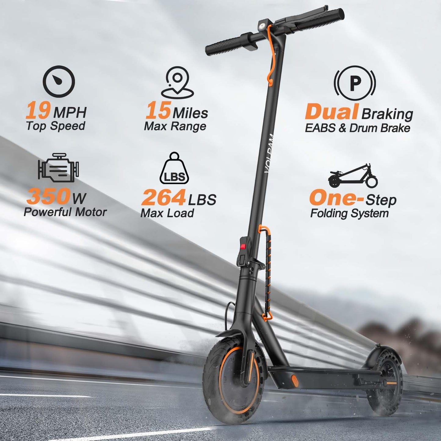 VOLPAM Electric Scooter, 350W/500W, 8.5"/10" Tires, 12/21/28 Miles Range, 16/19/22Mph, Folding E-Scooter with Dual Braking (8.5''-12Miles-350W) - Volt-Edge Technologies®