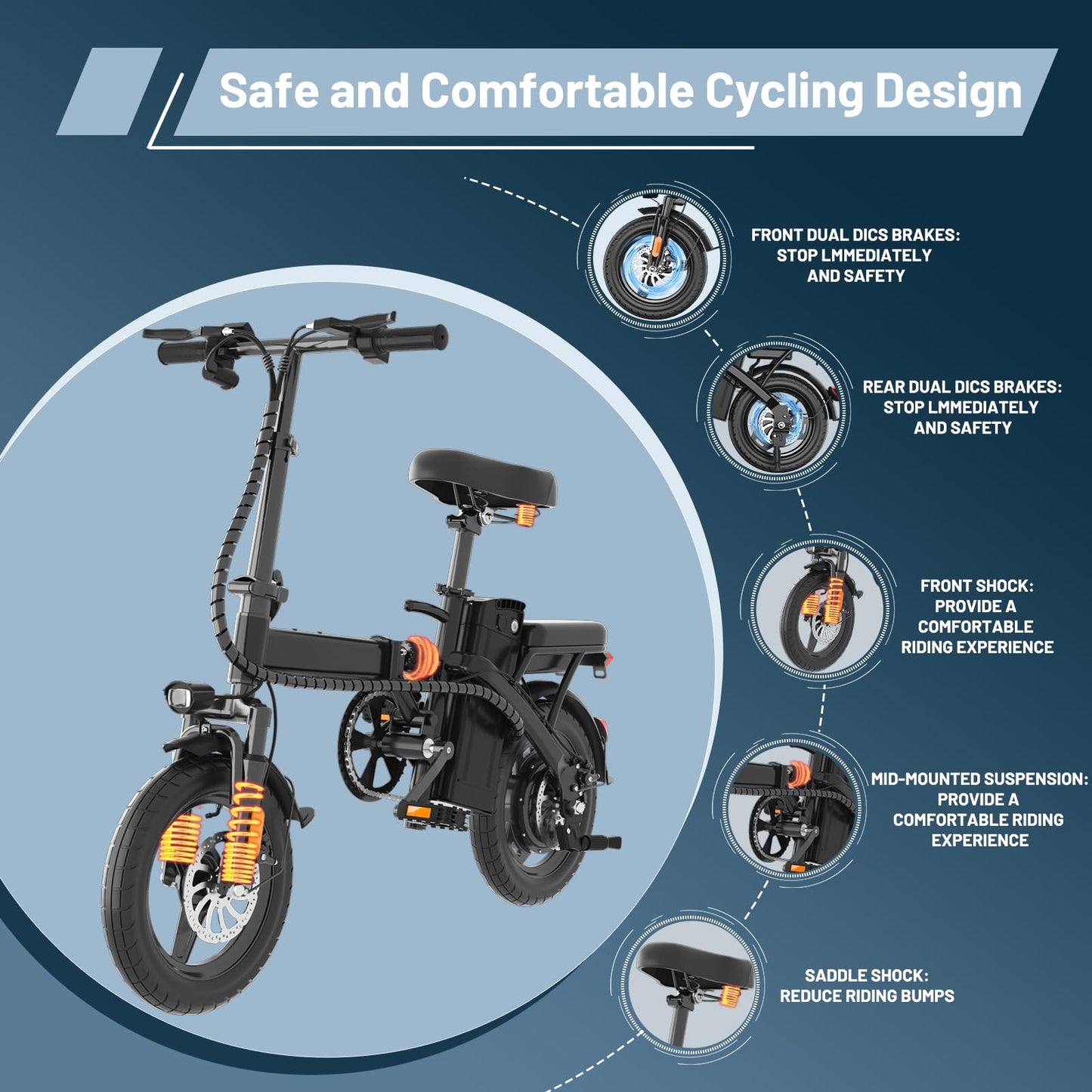 Folding Electric Bike for Adults and Teens, 14" Foldable E-Bike with 500W Motor, Commuter Mini Ebike with 48V Removable Battery UL 2849 Certified, Electric Bicycle with 25 Miles PAS Range (Black) - Volt-Edge Technologies®