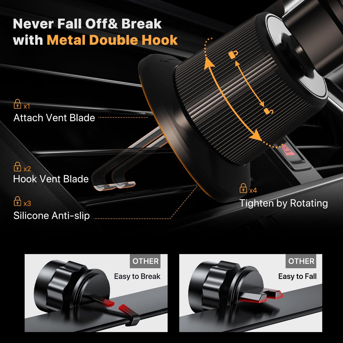 Miracase Phone Holders for Your Car with Metal Hook Clip, Air Vent Cell Phone Stand Car Mount, Universal Automobile Cradle for Garmin GPS Fit iPhone Android and All Smartphones, Dark Black