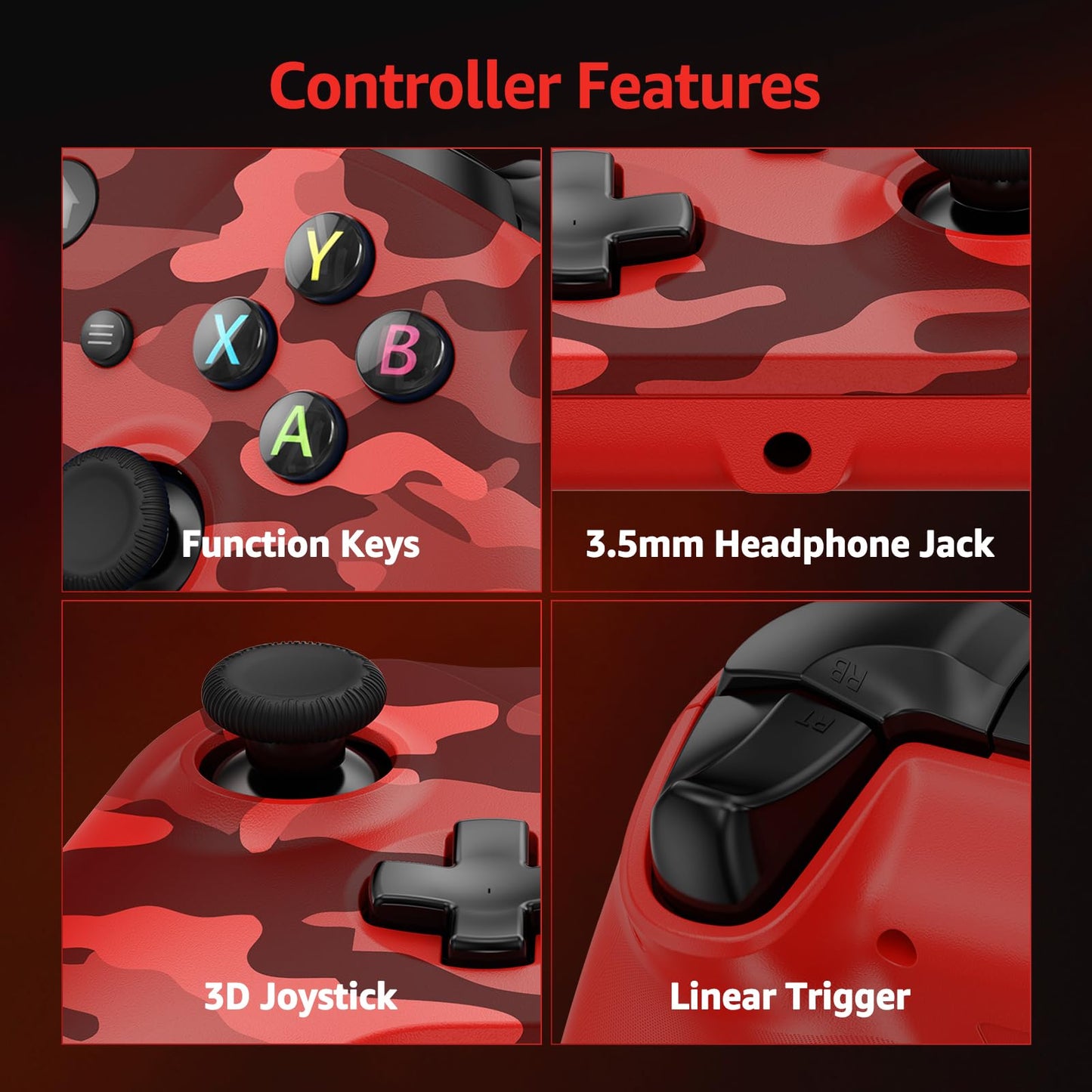 GMVOX Wireless Controller for XBOX, Gaming Controller Support Turbo/3.5MM Audio Jack/Dual Vibration, Controller Compatible with XBOX One/ One S/X, XBOX Series S/X, PC, IOS, Android Platforms,with 2.4g Adapter,Camo Red