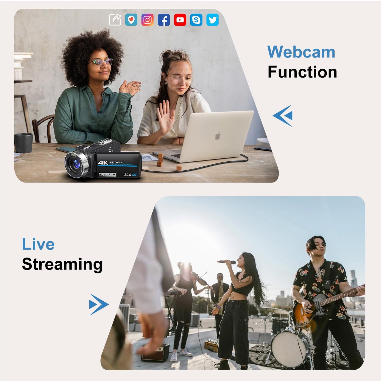 4K Camcorder Video Camera Ultra HD 80MP Vlogging Camera for YouTube IR Night Vision Camera 18X Digital Zoom 3.0 IPS Screen Video Recorder with 32GB SD Card, 2 Batteries, Remote Control, and Stabilizer