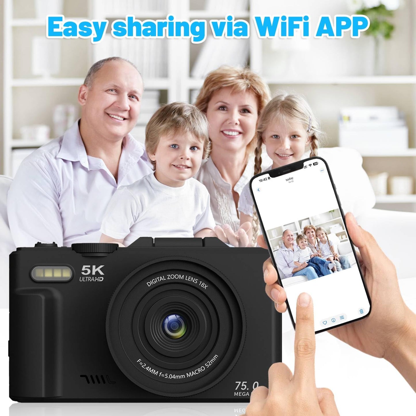 5k Digital Camera,75mp Cameras for Photography with 18x Optical Zoom & Autofocus,3" 180° Flip Screen,WiFi Vlogging Camera for YouTube Video,Photography Cameras for Beginners,With32GB Card & Flas - Volt-Edge Technologies®