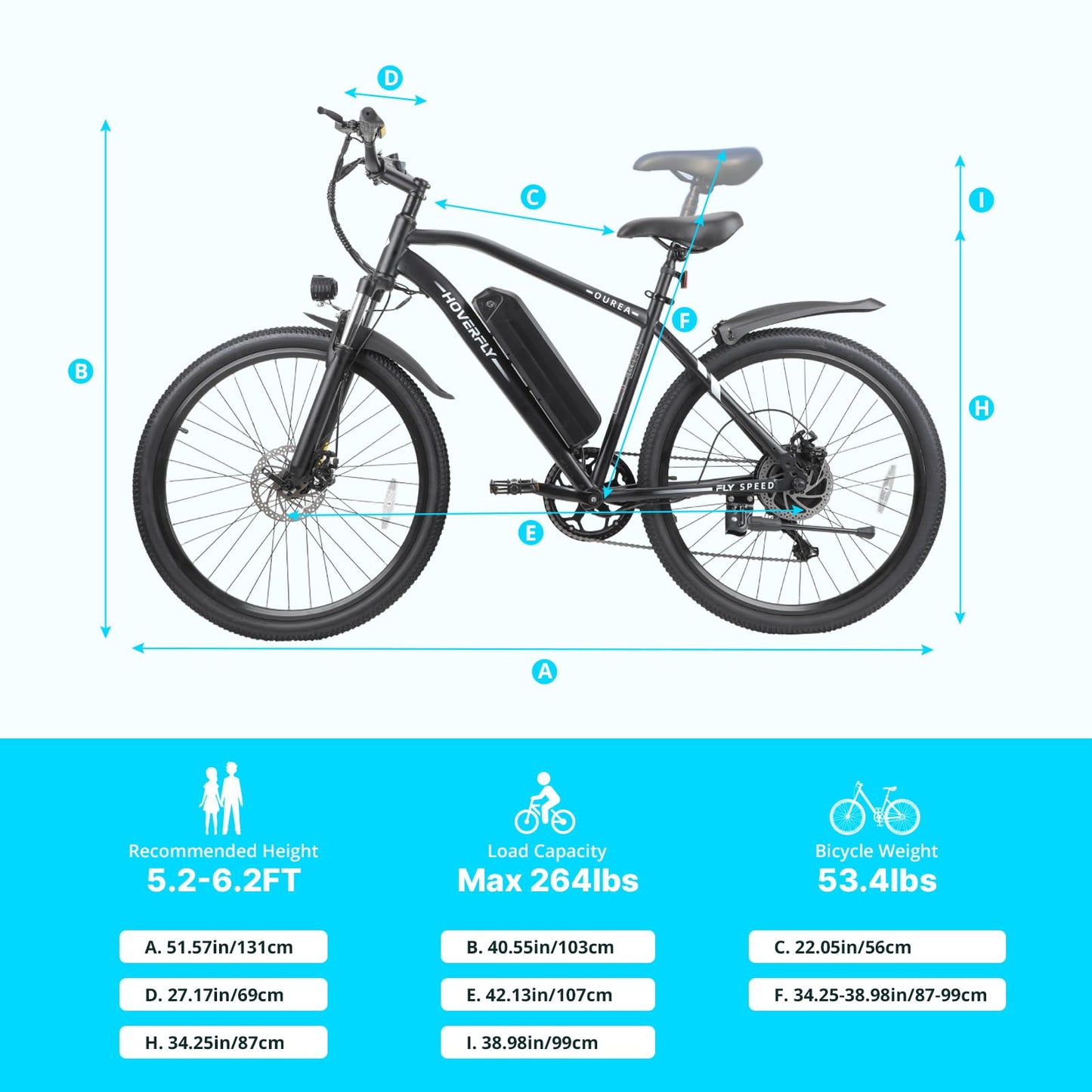 Hoverfly OUREA 26" Electric Bike for Adults, 750W Peak Motor Mountain Ebike, 20MPH Up to 40 Miles, UL2849 Certified, 7-Speed, Removable Battery, Shock Absorber, Fat Tire Commuter E-Bike