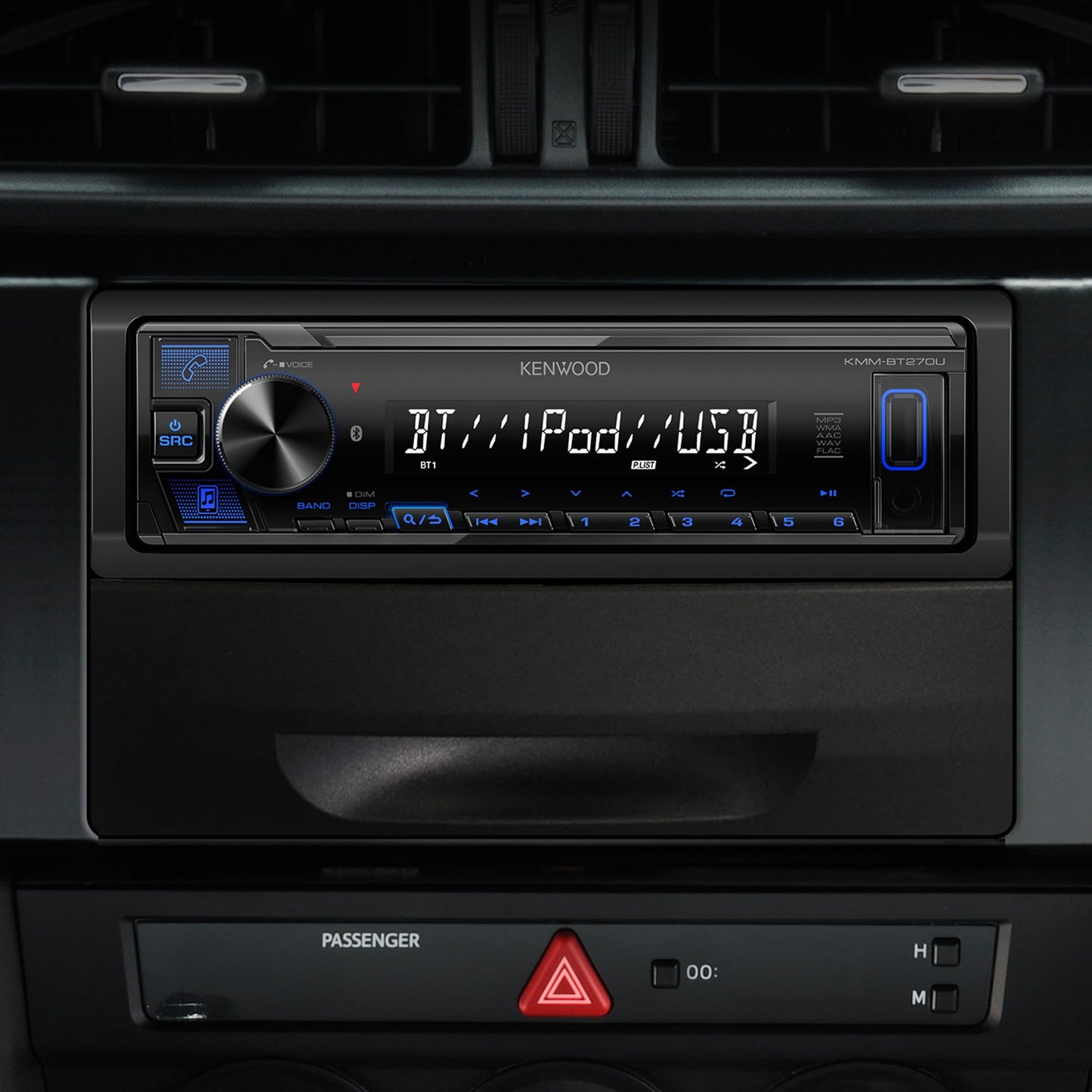 KENWOOD KMM-BT270U Bluetooth Digital Media Car Stereo Receiver with USB Port – AM/FM Radio, MP3 Player, High Contrast LCD, Detachable Face Plate, Single DIN, 13-Band EQ