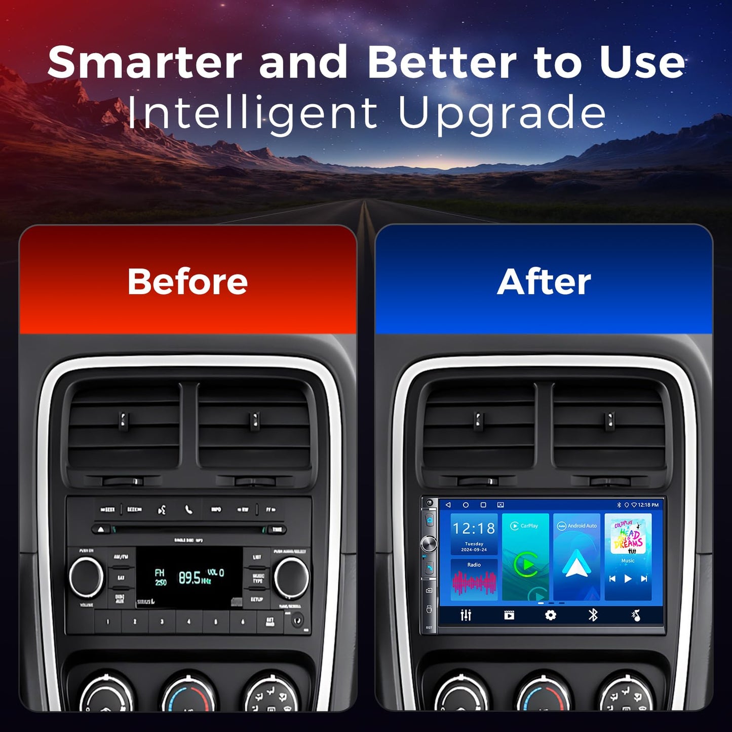 Kissound Double Din Car Stereo with 7" HD Touchscreen, Wireless Apple Carplay & Android Auto, Bluetooth, 240W, SWC, Subwoofer Output, Mirror Link, FM/AM Car Radio Receiver, Backup Camera