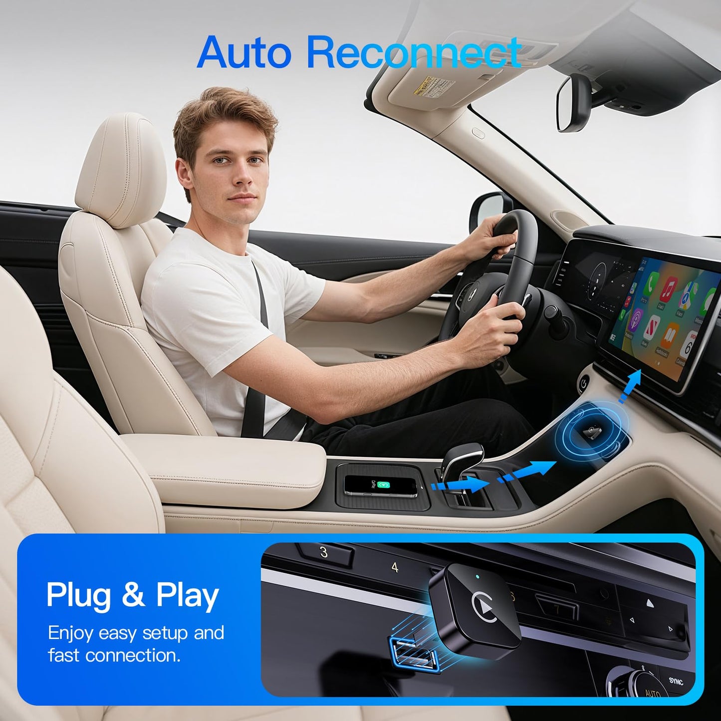 (2026 Upgraded) Wireless CarPlay Adapter for Apple iPhone&Android, Small Size,Plug and Play,Fast and Stable Connection Wireless Adapter for CarPlay&Android-No Latency to Screen