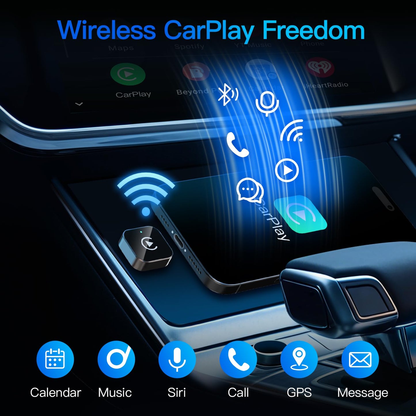 (2026 Upgraded) Wireless CarPlay Adapter for Apple iPhone&Android, Small Size,Plug and Play,Fast and Stable Connection Wireless Adapter for CarPlay&Android-No Latency to Screen