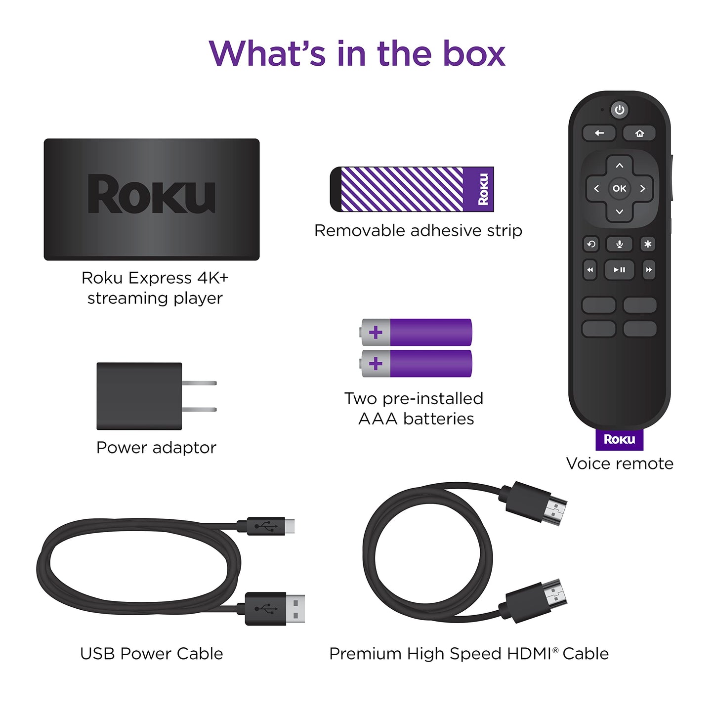 Roku Express 4K+ | Roku Streaming Device 4K/HDR with Voice Remote, Free & Live TV