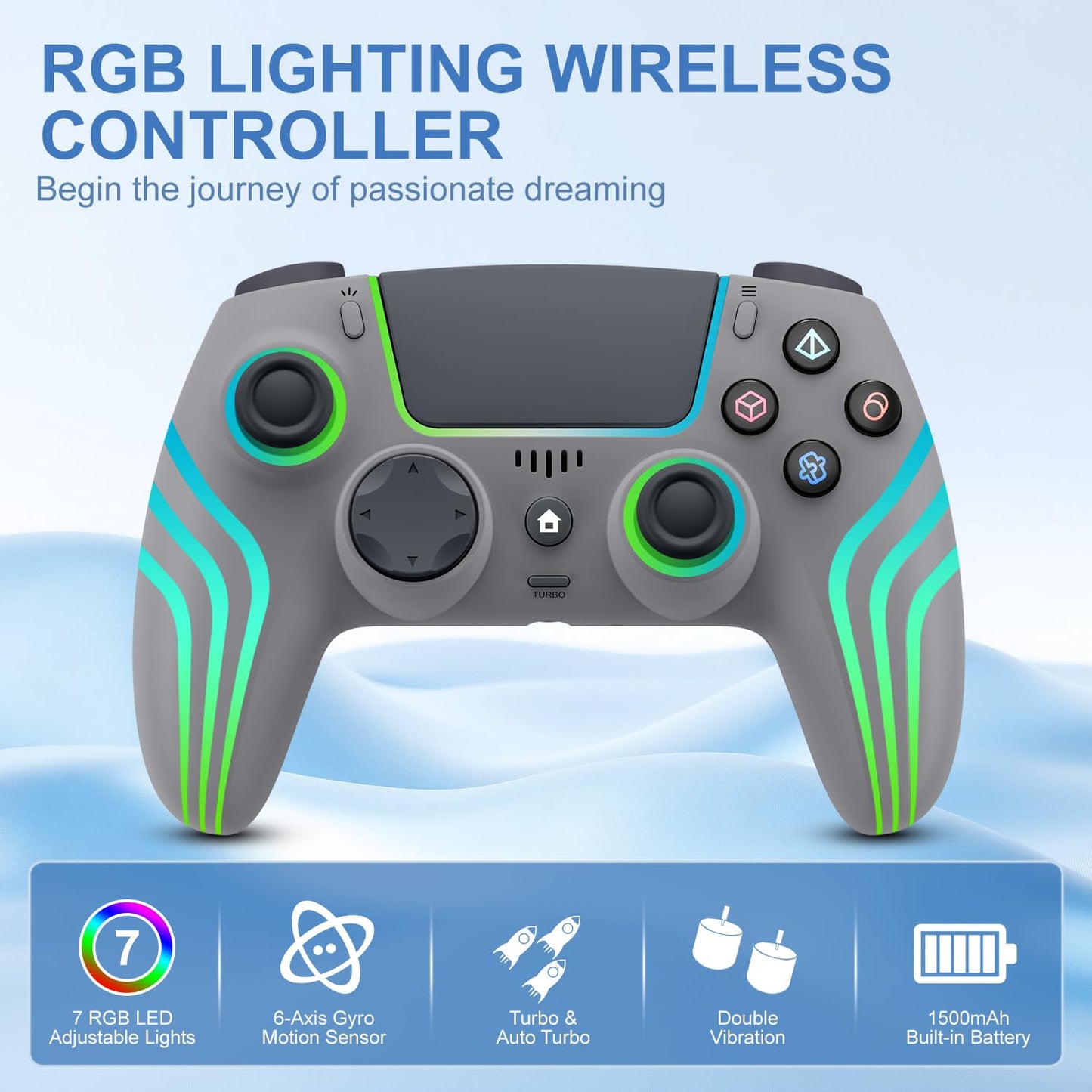 JYELUK Wireless Controller for PS5 with RGB Lighting, Compatible with PS5 Controller/Windows PC,/Android/iOS