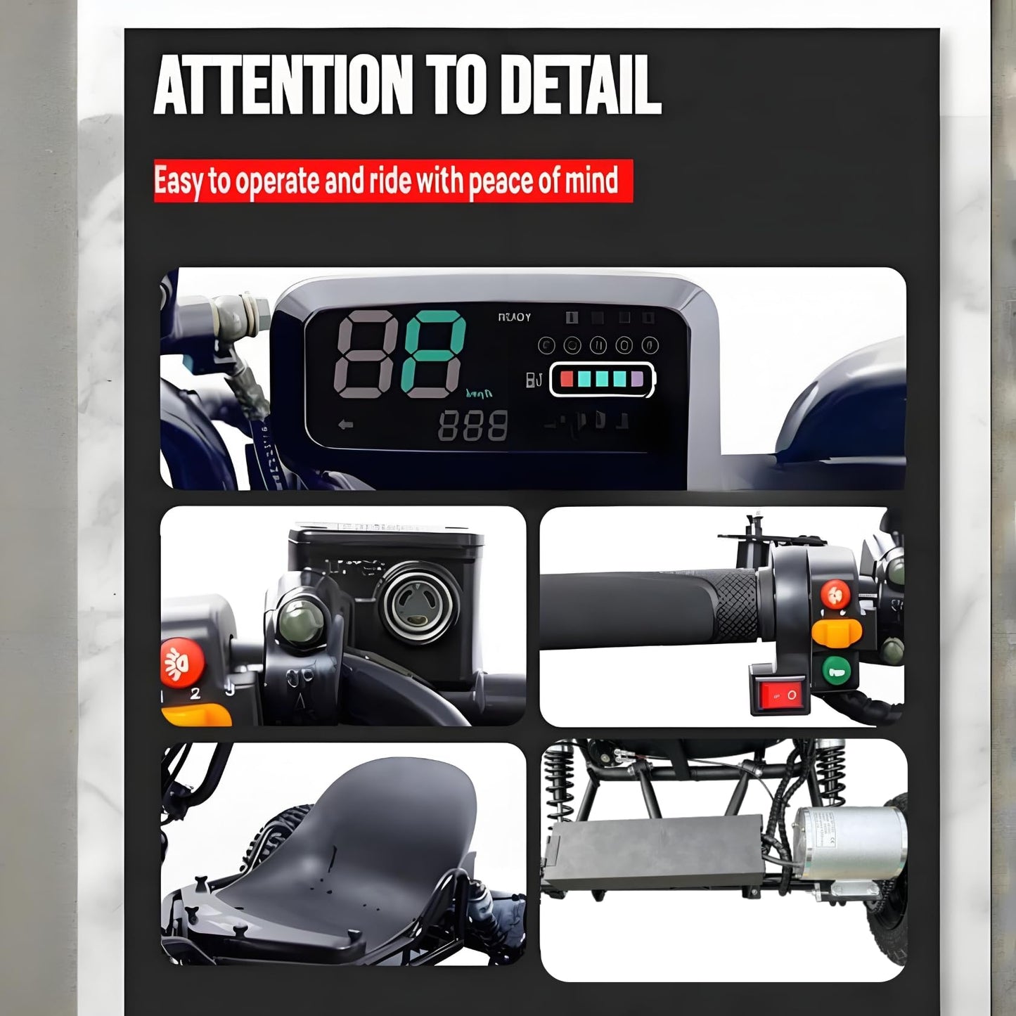 Zyliathor Electric Go Kart, 48V 2000W Brushless, 3-Speed+Reverse, Chain Drive, Hydraulic Rear Disc Brake, LED Headlight, 6" All-Terrain Tires — Off-Road/Private Property—Black