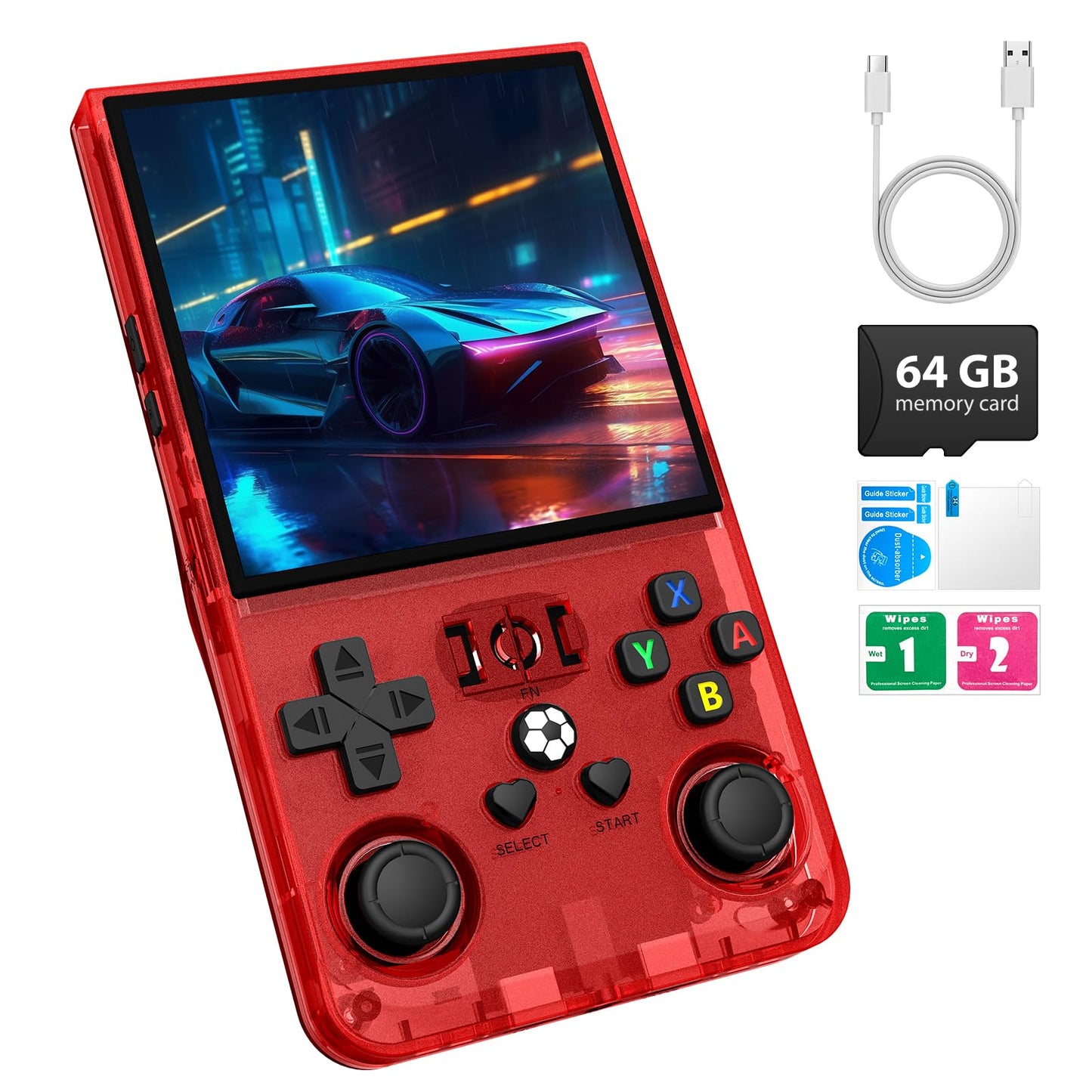 xiskt R36MAX Handheld Game Console,Preloaded Classic Video Games, Support 30+ Simulators, Linux-Powered Portable Game Emulator Console,4.0-in HD IPS Screen (64GB Red)