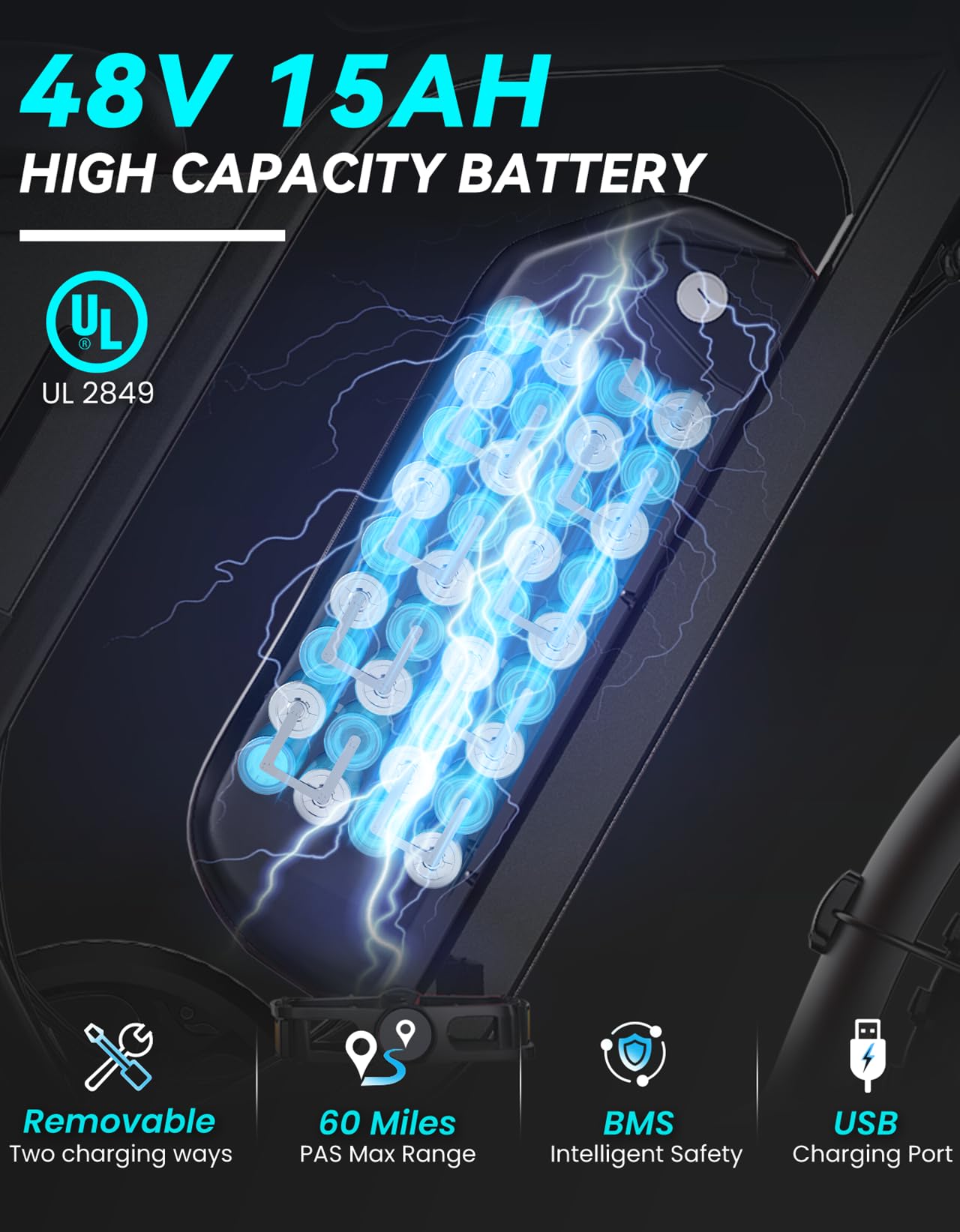 DTTZH F6 1500W Adult Electric Bike, 33MPH Fast E Bikes for Adults Electric, 20" x 4" Fat Tire Ebike, 750W Motor Long Range Electric Mountain Bikes, 48V 15Ah UL 2849 Certified, 60 Miles Range - Black