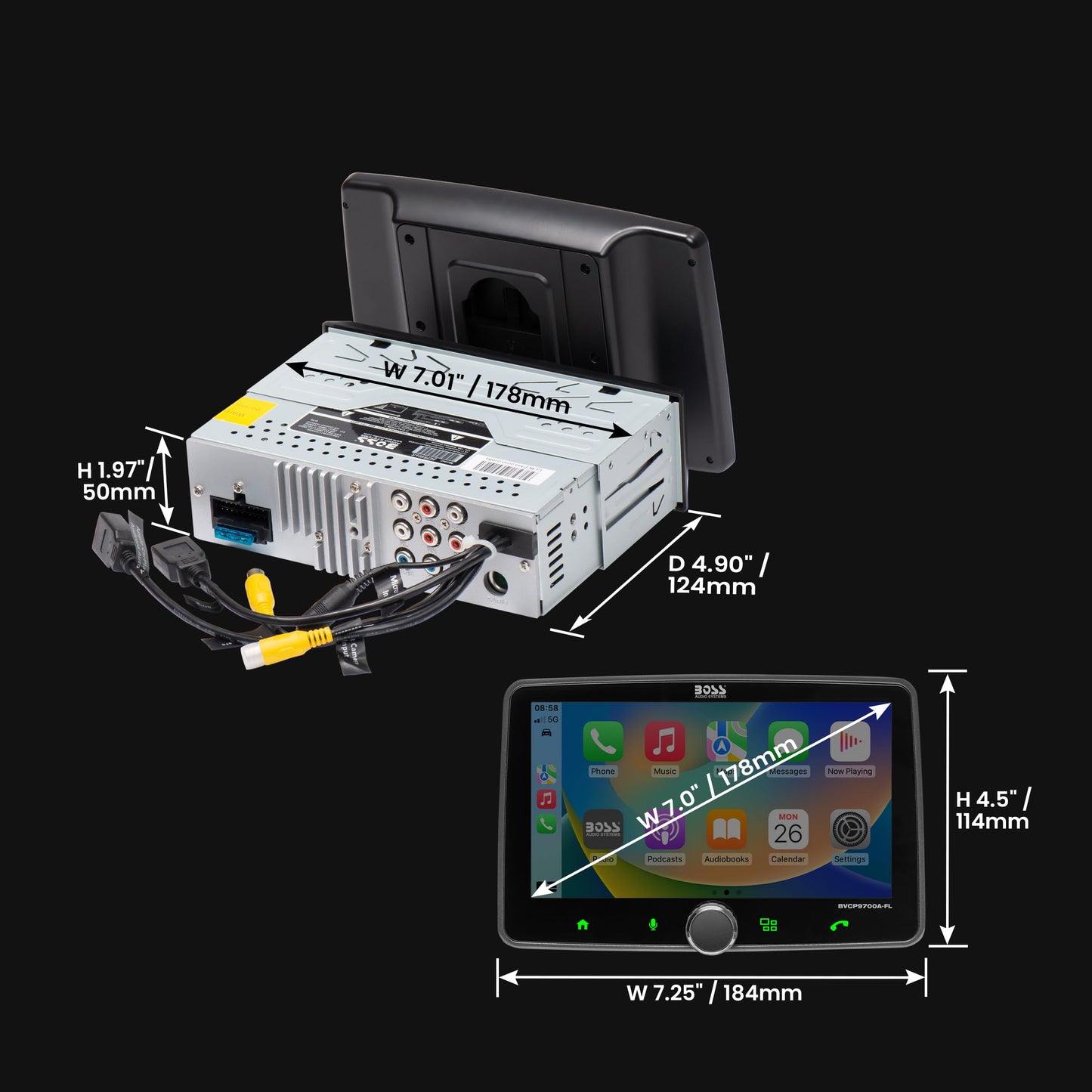 BOSS Audio Systems BVCP9700A-FL Single DIN Car Stereo Wireless Apple CarPlay, Android Auto, 7 Inch Touchscreen, Bluetooth, AM/FM Radio Receiver