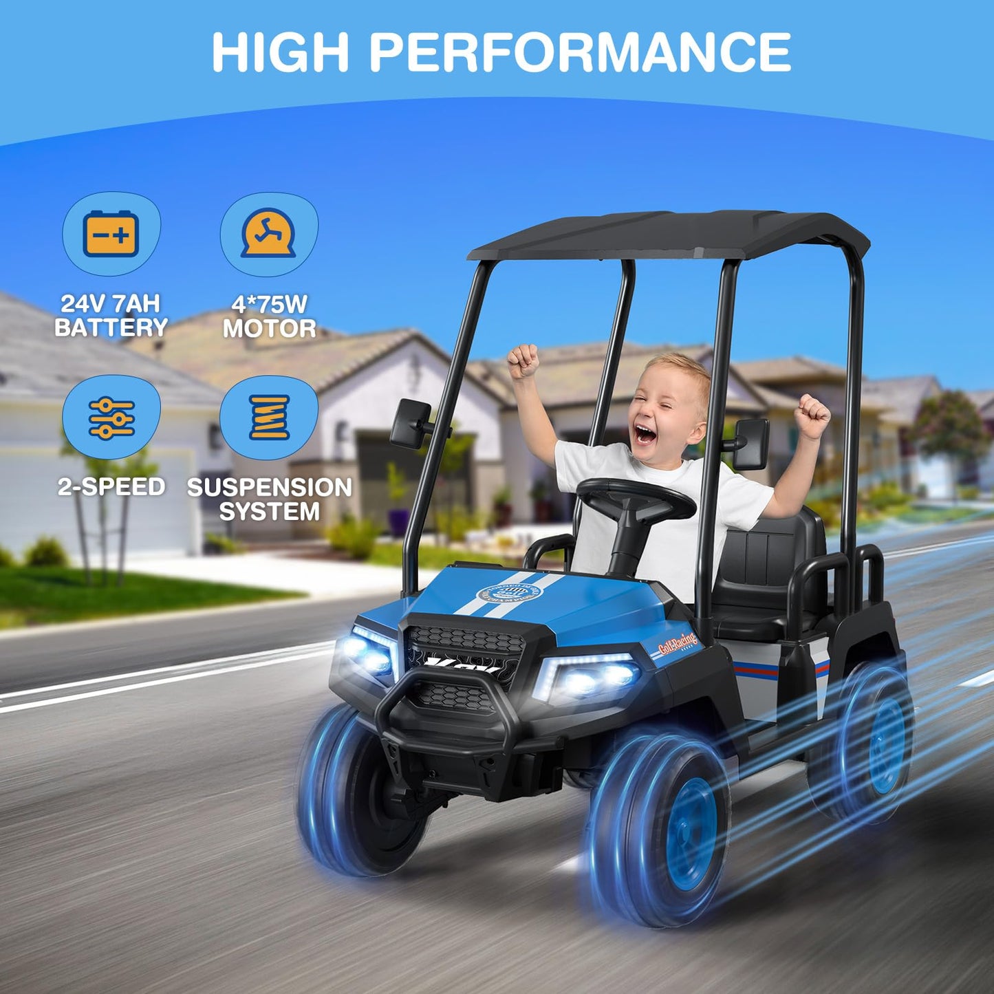 LIGIANT R9 24V Ride on Toys for Big Kids, 4-Seater Kids' Car, Golf Cart Max. Capacity: 264 Lbs, 4WD Ride on Car w/Remote Control, Detachable Awning, Spring Suspension, Music/Story/Power Display