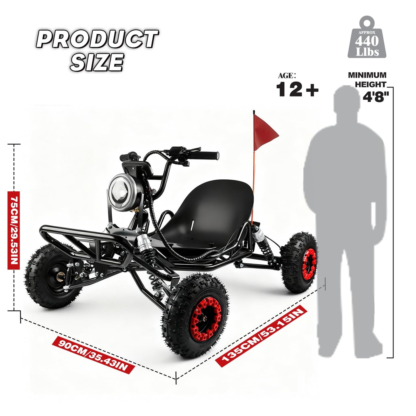 kaiwrxin 2000W Electric Go Kart for Adults and Kids, 25MPH Speed, 15-20KM Range, 3H Fast Charge, 120KG Capacity, for Outdoor Fun