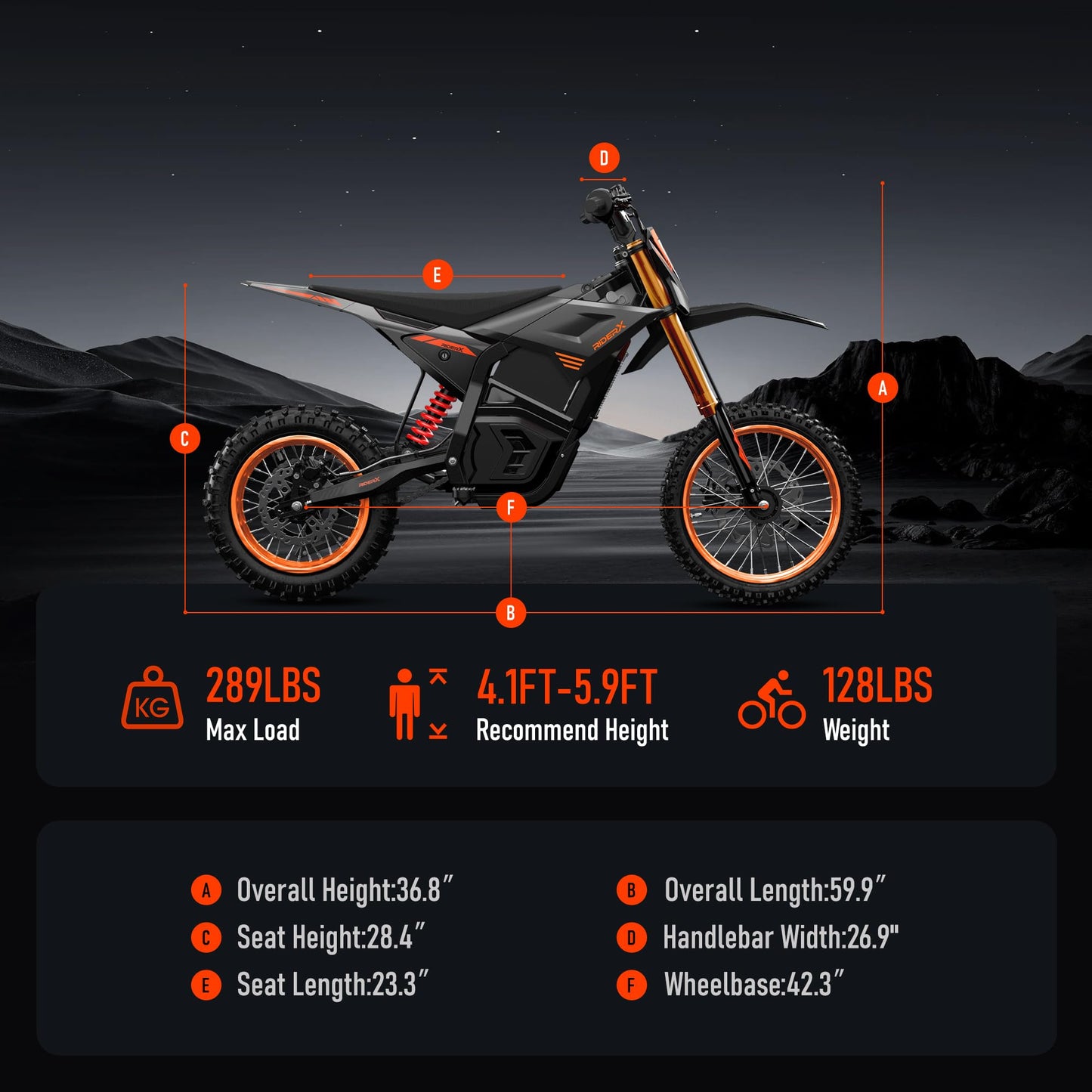 RiderX Electric Dirt Bike for Adults Teens, 3000W Brushless 220Nm Motor - 45° slope, 38 MPH, 48V/23.5Ah Removable Battery, Dual Hydraulic Brakes & Full Suspension Electric Motorcycle for Age 13+,Black