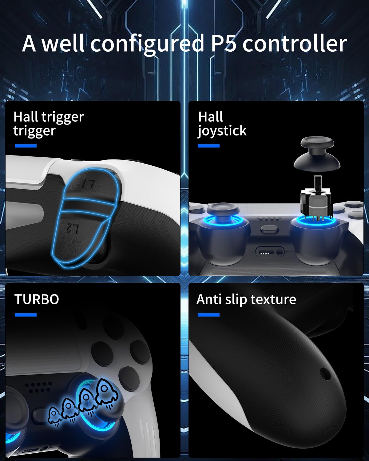 ThinTree P4 Style Wireless Controller Compatible for PS-5/Pro/Slim/PC, Gradient Color RGB mode/haptic feedback/1000 mAH battery/Motion Sensing/3.5mm Audio Jack (White and Black)