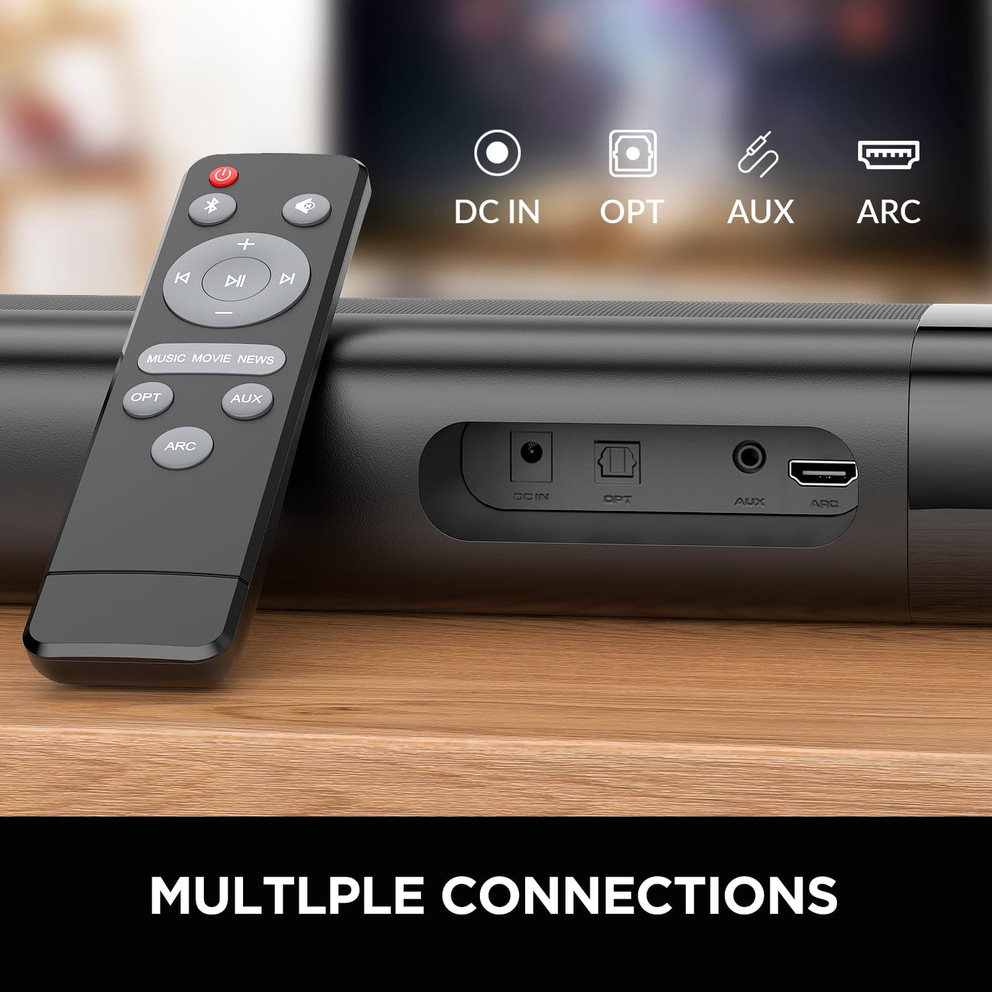 Assistrust Sound Bar for Smart TV, 60W Soundbar with Bluetooth/ARC/Opt/AUX Connect, Auto Volume Boost, 3 Equalizer Modes, 2 in 1 Detachable Soundbar for TV/PC/Gaming/Projectors - Volt-Edge Technologiesยฎ