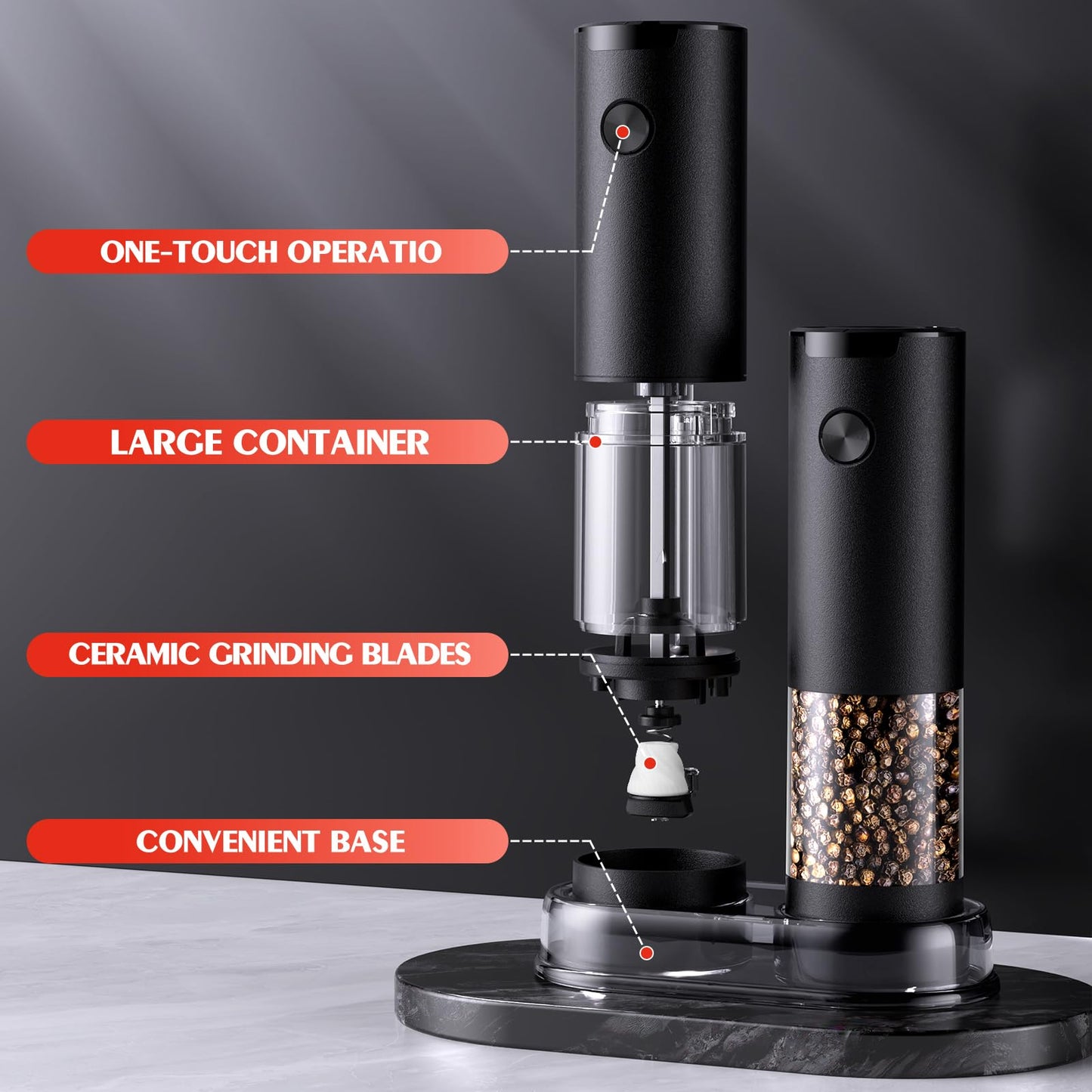 Electric Salt and Pepper Grinder Set Automatic Battery Pepper Mill Shakers Adjustable Coarseness Upgraded Larger Capacity with Led Home and Kitchen Appliances for New House Warming Gifts