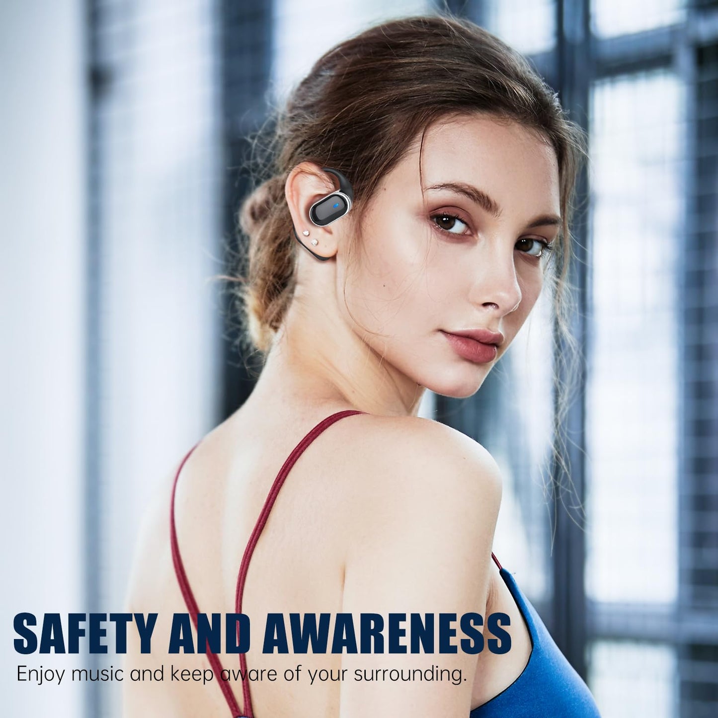 TRAUSI Open Ear Wireless Earbuds Bluetooth Headphones, 50Hrs Playtime Stereo Sound Earphones with IPX7 Waterproof Ear Buds for Fitness/Travel/Workouts (Black)