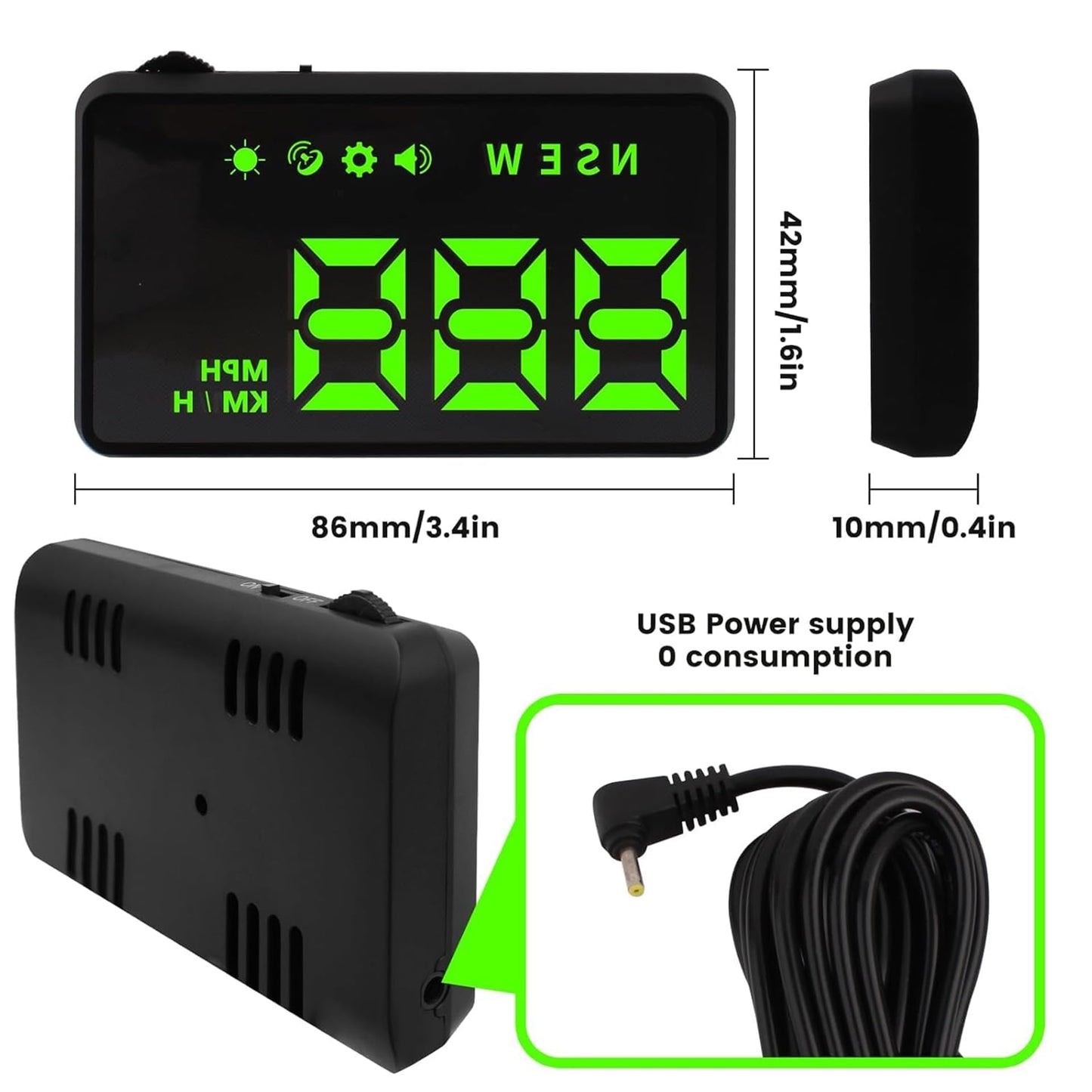 KUOWEIHUD Heads up Display for Cars,Car HUD,Head up Display for Car,Car Speedometer Display,Automatic Brightness Adjustment,Speeding Alert,USB Cable Plug & Play