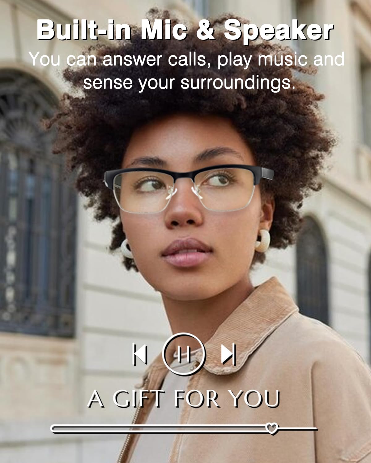 Smart Glasses,Bluetooth Glasses for Men Women with Anti-Blue Light&UV400 Lenses,Audio Eyewear with Bluetooth Speakers,Music Playback&Hands-Free Calling,Touch&Voice Assistant,for Indoor&Outdoor