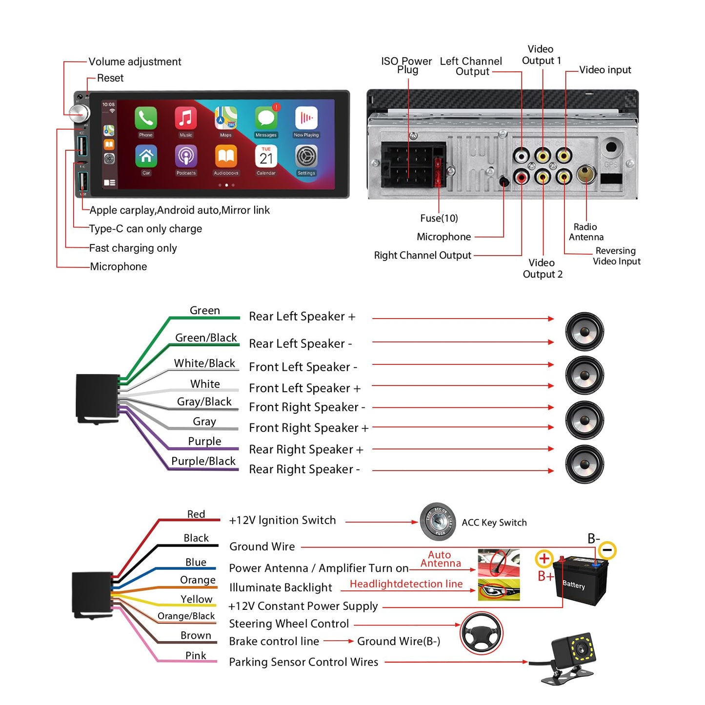 LSLYA Single Din Car Stereo with Apple Carplay Android Auto,6.9 Inch IPS Touch Screen, Car Radio Stereo with Backup Camera Support Mirror Link Bluetooth Handsfree FM AM USB EQ SWC