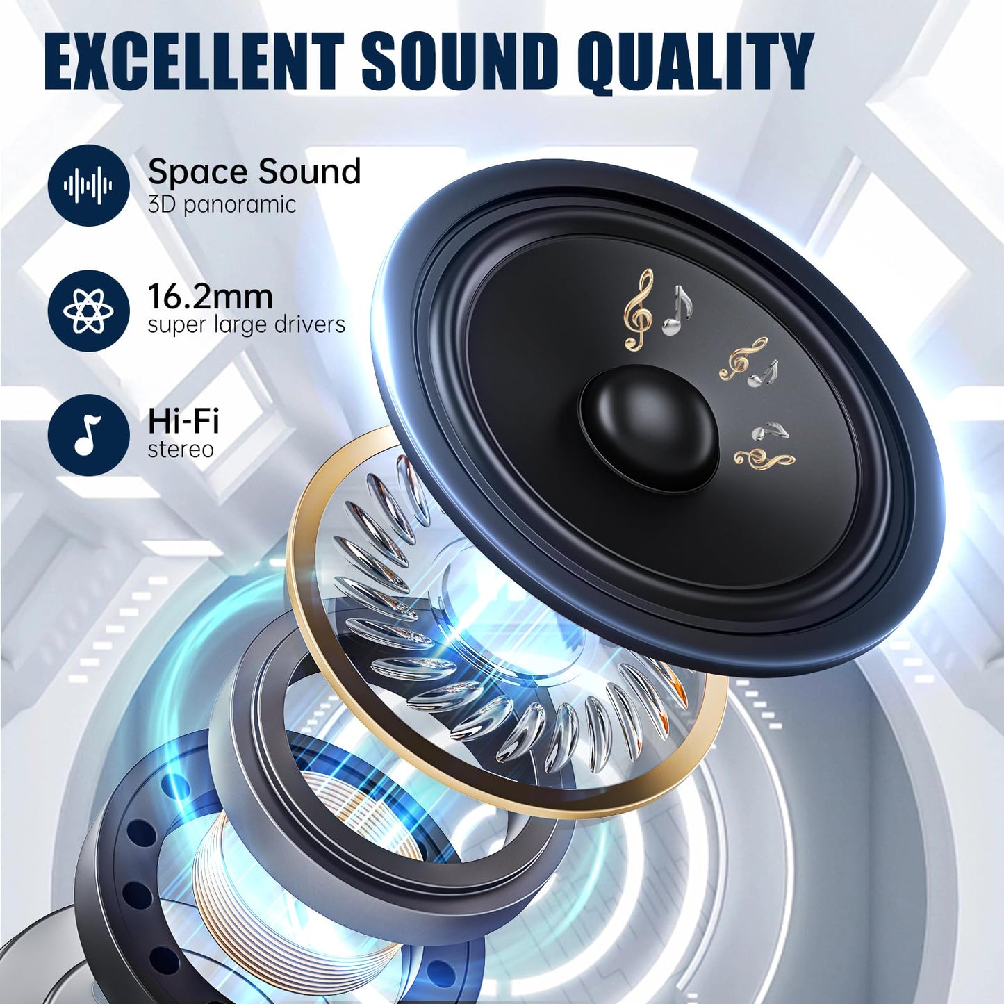 TRAUSI Open Ear Wireless Earbuds Bluetooth Headphones, 50Hrs Playtime Stereo Sound Earphones with IPX7 Waterproof Ear Buds for Fitness/Travel/Workouts (Black)