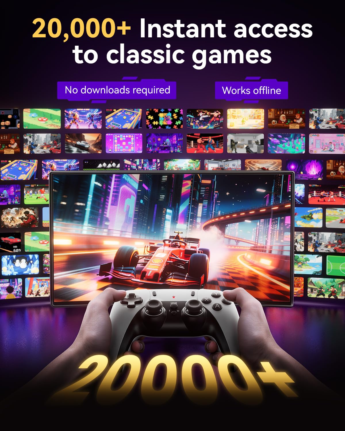 Retro Gaming Console, 20,000+ Retro Game Stick, 23 Emulators, 4K HD HDMI TV Game Stick, Built-in Classic Video Games, Plug & Play Game Console for TV with 2 Wireless Controllers