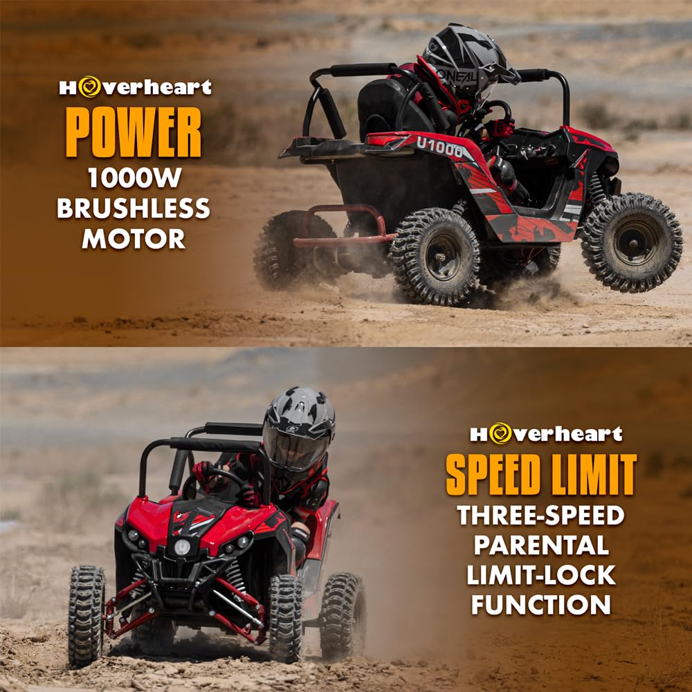 UTV Ride on Car (Large), 48V Shock Absorber Electric Vehicles with Disk Brake, Gear Switch, Steel Frame, Off-Road Tire, Flexible Seat Belt and Seat, Three-Speed Parental Limit-Lock Function