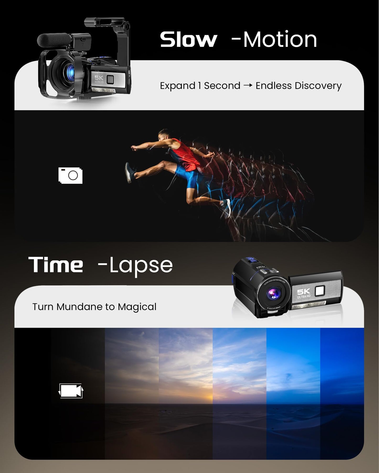 5K Video Camera Camcorder, UHD 64MP Vlogging Camera for YouTube with 3" 270° Rotatable Touch Screen, Digital Camera with IR Night Vision, 16X Zoom/WiFi/Webcam/HD/32GB Card/2 Batteries/Microphone