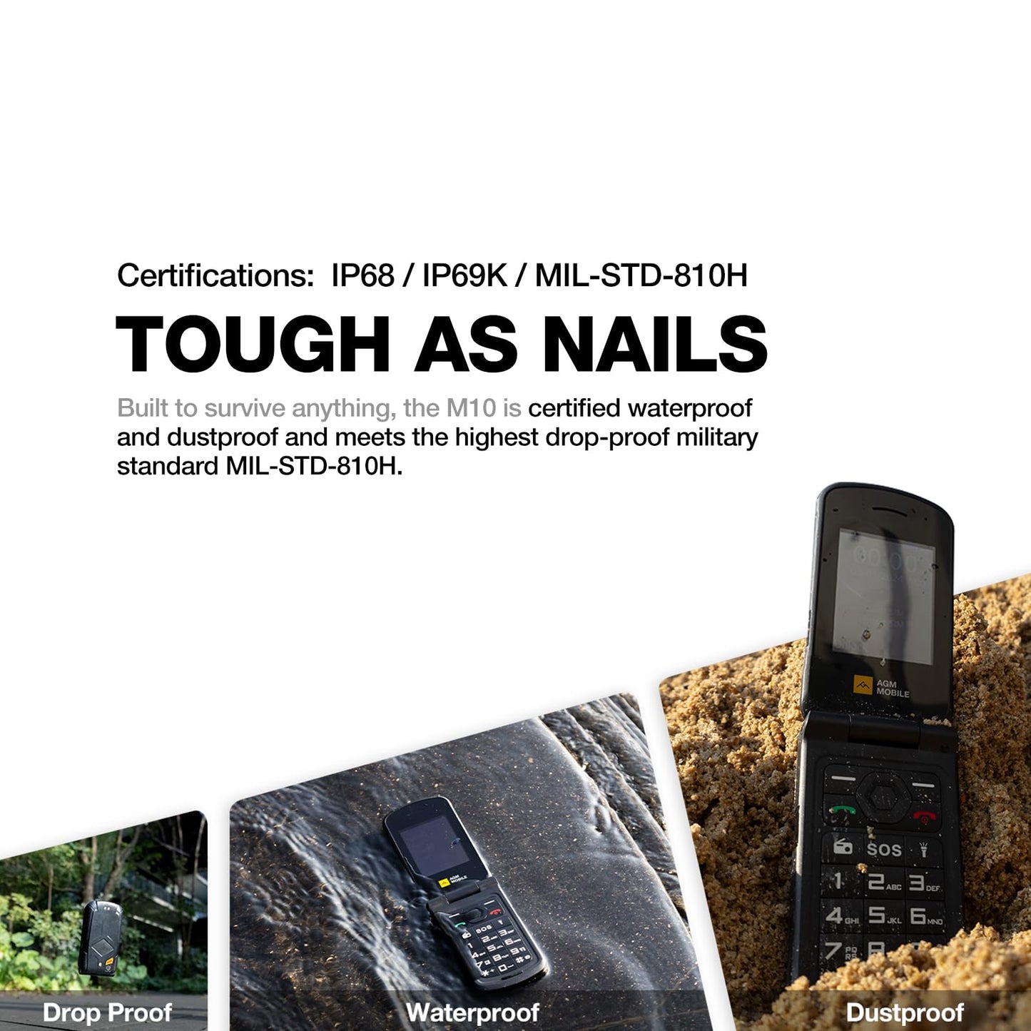 AGM M10 Rugged Basic Flip Phone, 4G Feature Cell Phone, Simple Mobile Phones, Waterproof & Drop-Proof, Pocket-Sized, SOS Button, Speed Dial, 98dB Speaker, Large Fonts & Big Buttons, for T-Mobile ONLY