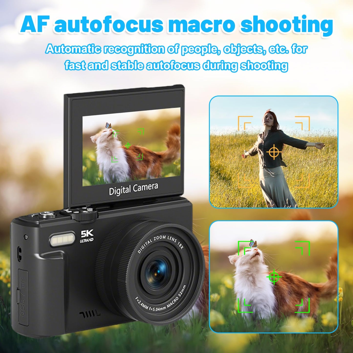 5k Digital Camera,75mp Cameras for Photography with 18x Optical Zoom & Autofocus,3" 180° Flip Screen,WiFi Vlogging Camera for YouTube Video,Photography Cameras for Beginners,With32GB Card & Flas - Volt-Edge Technologies®