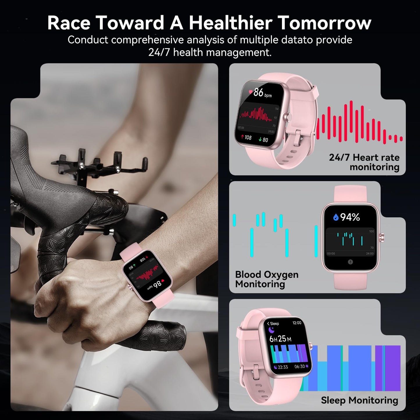 Smart Watch with Alexa Built-in, 1.83" HD Touchscreen Fitness Tracker, Bluetooth Notifications/Calls, IP68 Waterproof, 120+ Sport Modes, 24/7 Heart Rate & Sleep Monitor for iPhone Android iOS (Pink)