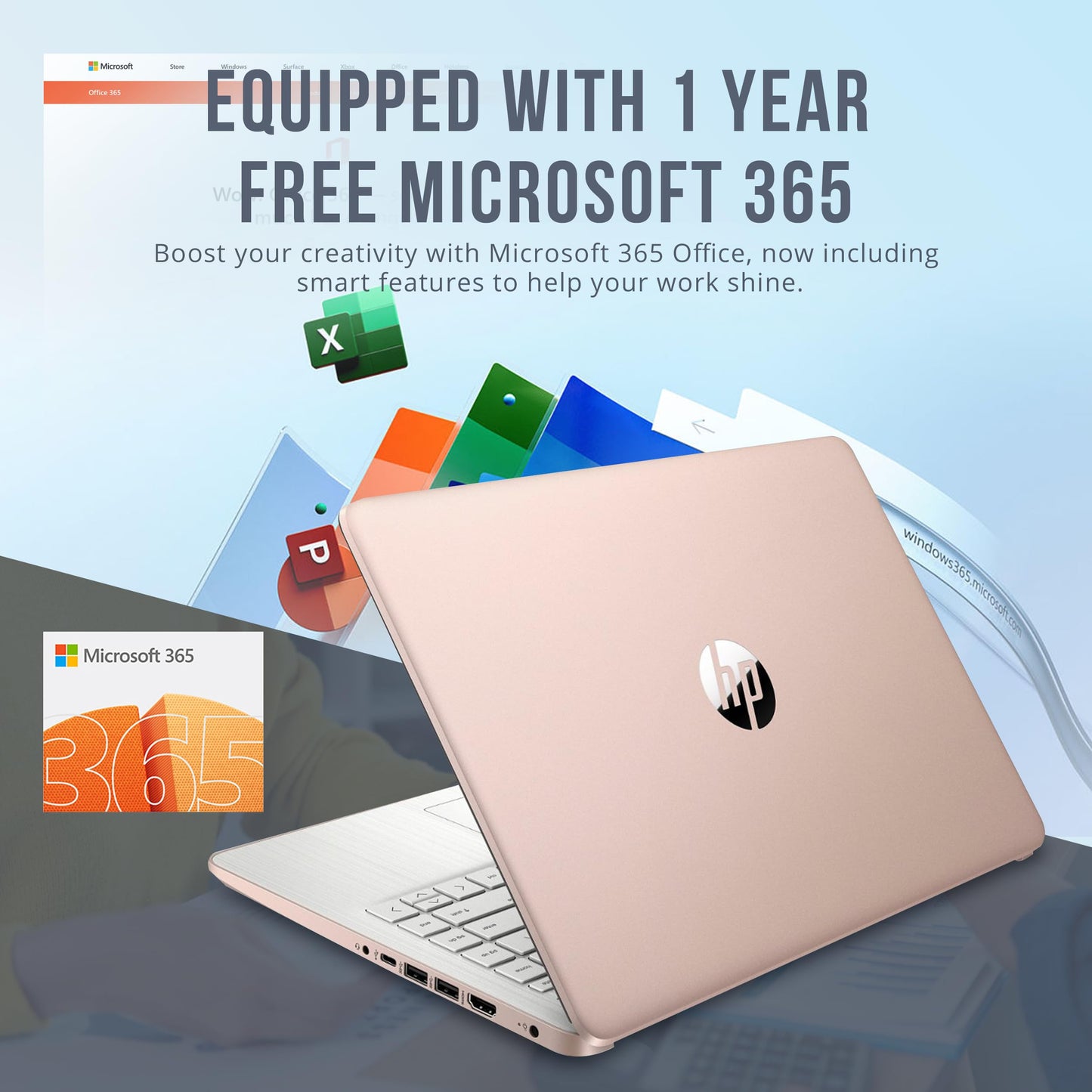 HP Stream 14" HD BrightView Laptop, Intel Processor N150, 16GB RAM, 416GB Storage (128GB eMMC + 288GB Docking Station Set), Intel UHD Graphics, 720p Camera, Wi-Fi, 1 Year Office 365, Win 11 S, Gold