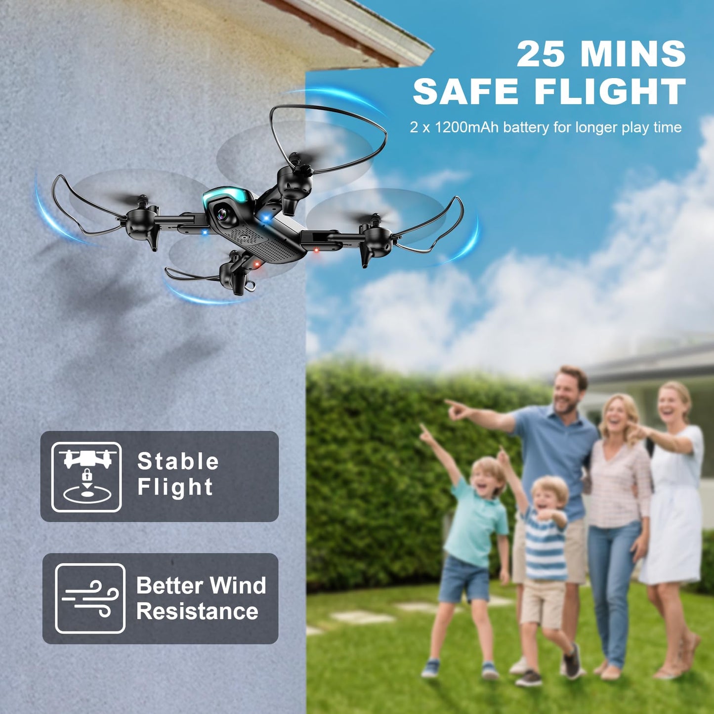 Drone with Camera, Foldable Drone for Beginners with 1080P Camera, Upgrade Altitude Hold, Circle/Rotating/Waypoint Fly, 3D Flip, One Key Start, 3 Speed Mode, 2 Batteries